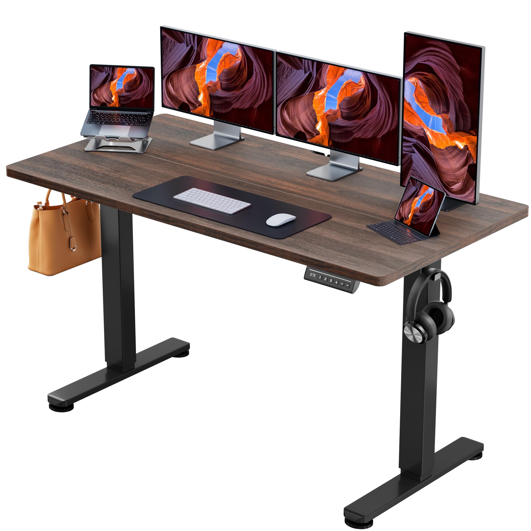 ErGear Height Adjustable Electric Standing Desk, 63 x 28 Inches Sit Stand up Desk, Memory Computer Home Office Desk, Dark Walnut
