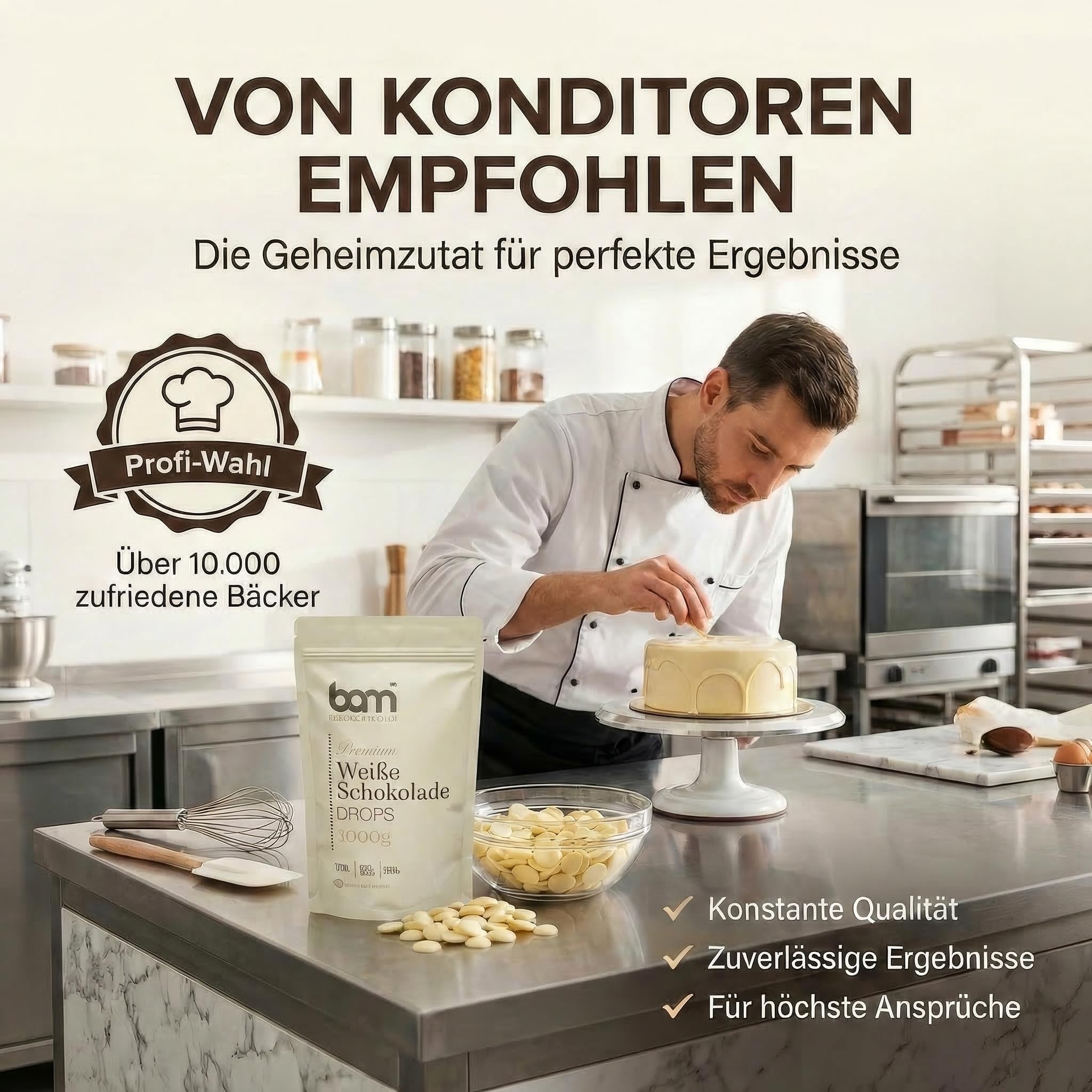 BAM Weiße Schokolade Drops – Kuvertüre Callets zum Schmelzen & Backen – Weiße Schokodrops für Schokofondue, Ganache & Schokobrunnen – White Chocolate Chips - 1 kg