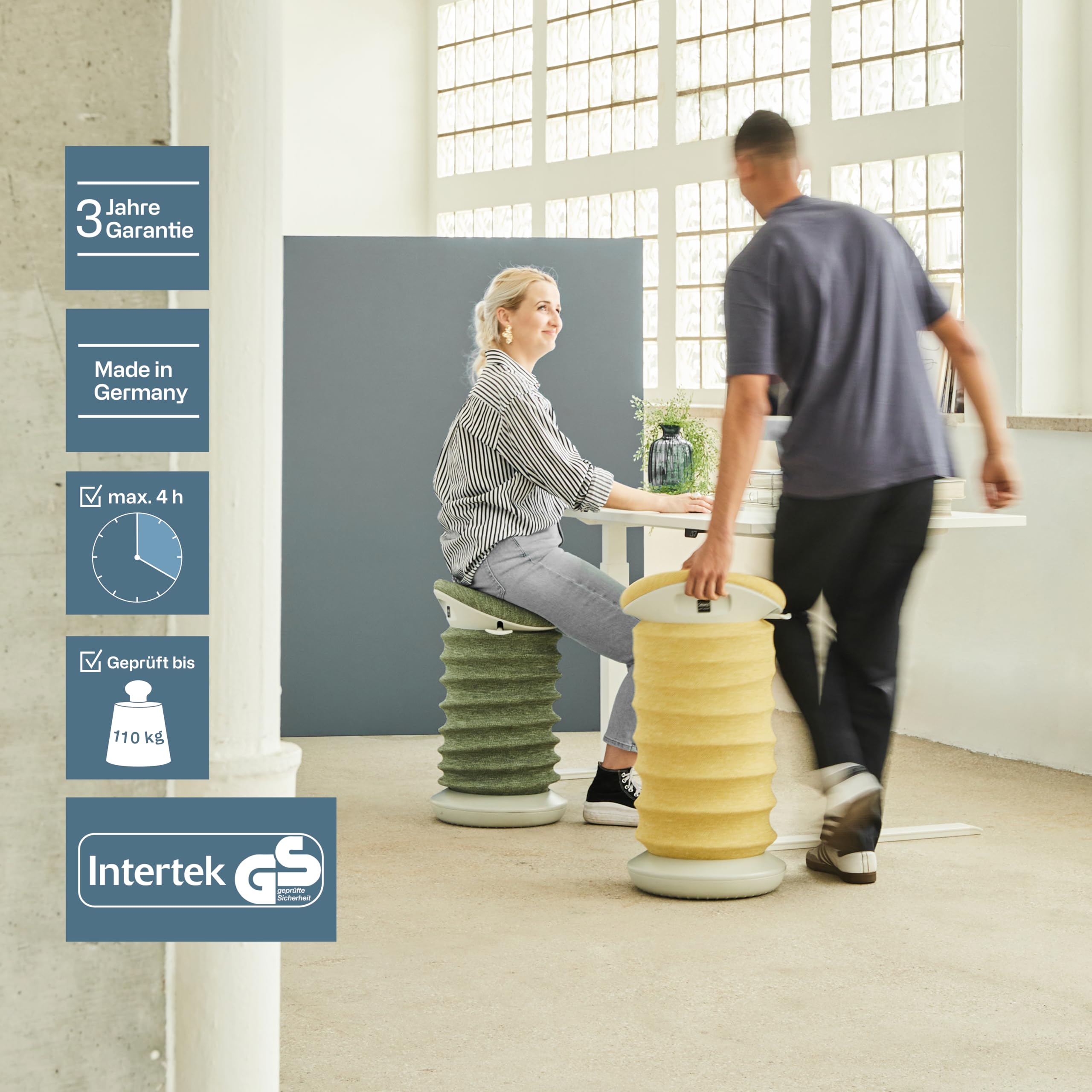 TOPSTAR | Hocker Sitness 4D | Sitz-HxB 530-640 x 375 mm | grau | Made in Germany | Ergonomisch | Bürohocker, Rollhocker | höhenverstellbar | Geprüfte Sicherheit nach GS-Intertek