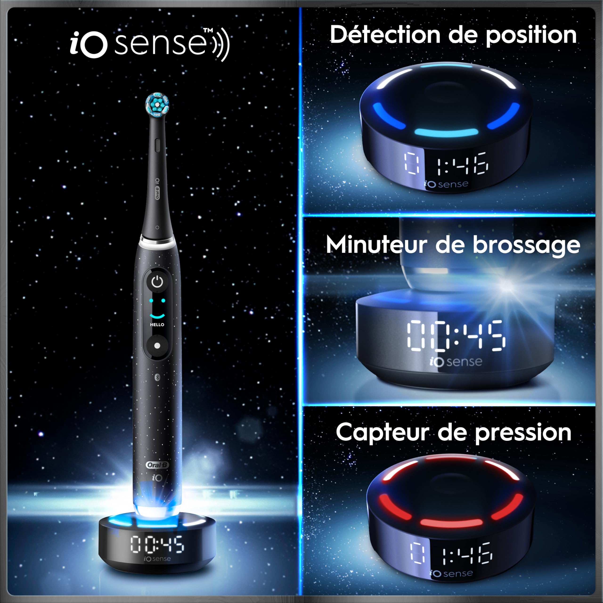 Oral-B Brosse à Dents Electrique iO 10 avec Brossette de Rechange, Noire – 7 Modes dont Blancheur et Soin des Gencives, Capteur de Pression, Batterie Rechargeable, Coach de Brossage, Etui