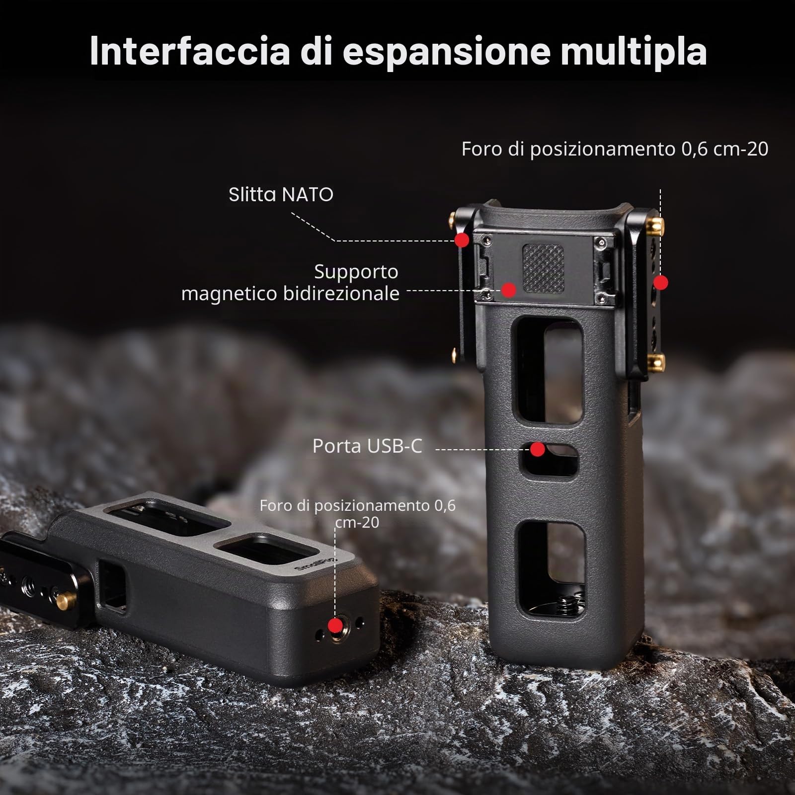 SMALLRIG Adattatore di espansione per DJI Osmo Pocket 4/3, per accessori Xtra Muse, con supporto magnetico bidirezionale, foro di posizionamento da 1/4"-20 e slitta NATO - 6006