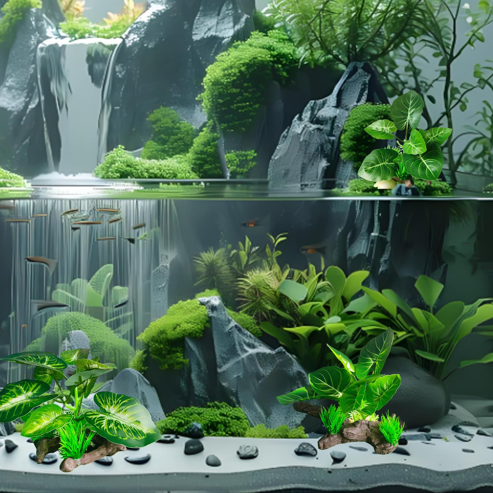 3 Pièces Plante Artificielle Exterieur, Decoration Aquarium Fleur Artificielle, Plante Artificielles Interieur Gazon Artificiel, Plantes Artificiella Décoration Aquarium pour Artificielles