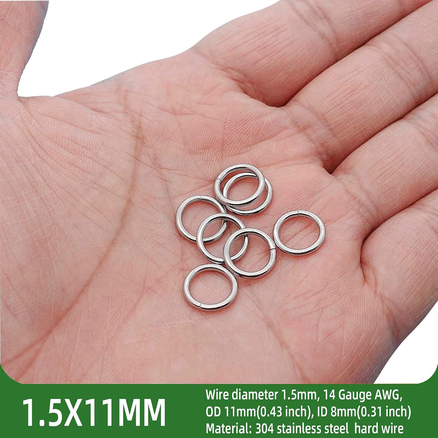 Bulk 3000PCS Stainless Steel Jump Rings, Closed Unweld Metal Round Strong Thick Heavy Duty Craft Ring for Necklace Bracelet Keychain Chainmail Jewelry Making [1.5mm(14 Gauge) x 11mm OD]