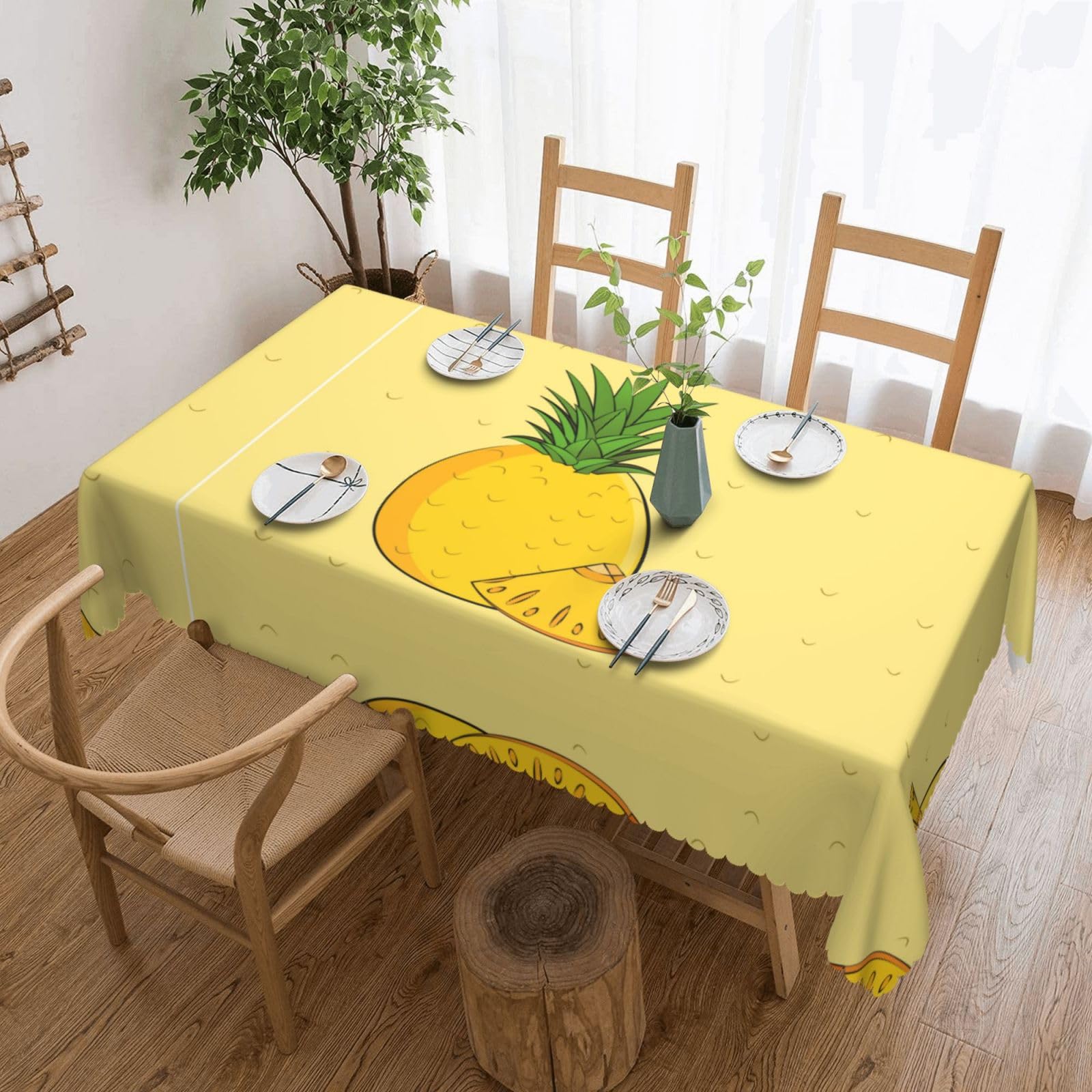 QAZWZML cartoon pineapple Printed tablecloth, made of thick polyester with lace trim, suitable for dining rooms, picnics, and weddings