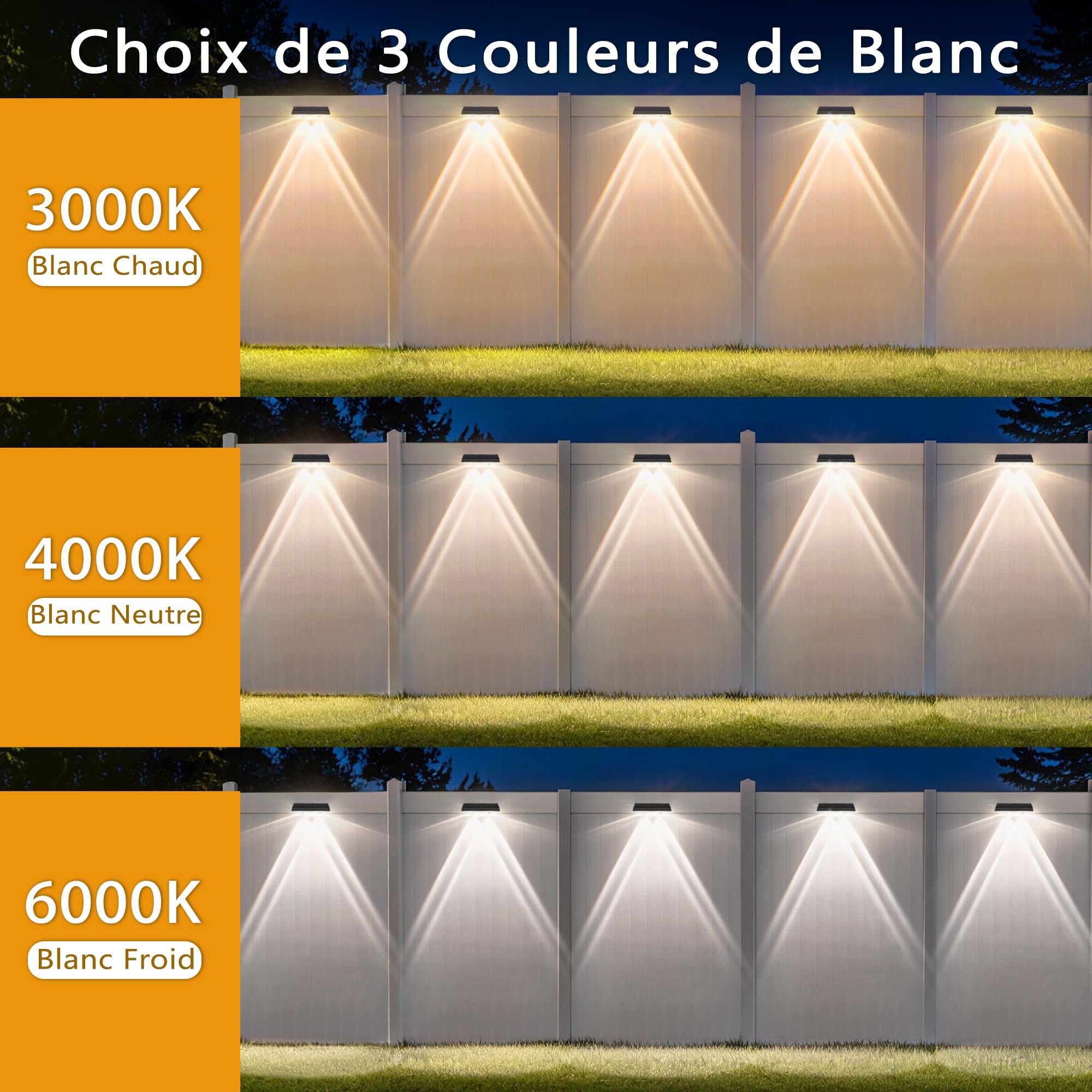 Applique Murale Extérieur Solaire Étanche IP67, 8 Unité Lumiere Solaire Exterieur Blanc avec 3 Modes Lampe Solaire Exterieur Puissante pour Cour, Jardin et Clôture