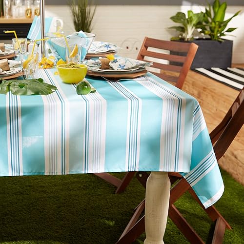 Miniatura 4 de DII Summer Stripe - Colección de mesa con cremallera para exteriores, multiusos, lavable a máquina, mantel, redondo de 60 pulgadas con cremallera,