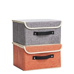 Small Storage Boxes with Lids 2 Pack Linen Collapsible Cube Storage Basket with Handle Label Janes Home Foldable