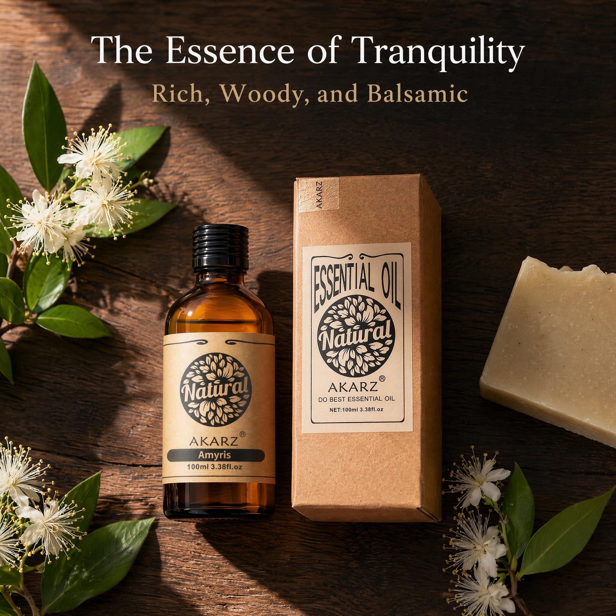 AKARZ 100ml Olejek esencjny z Amyrisa - Naturalny olejek aromatyczny do dyfuzorów, lamp aromatycznych i aromatów pomieszczeń