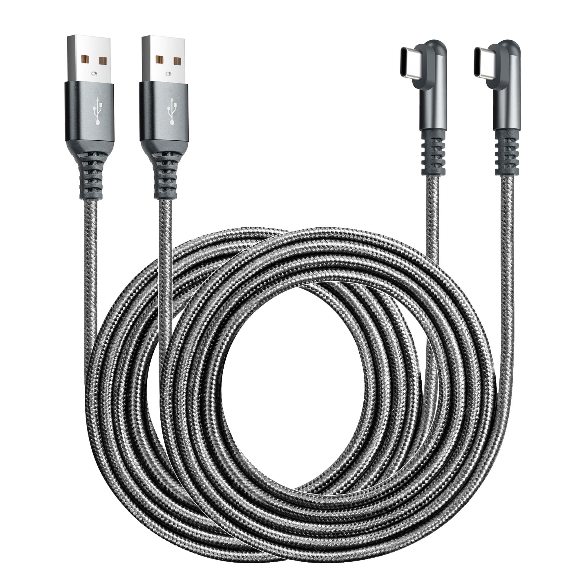 ROFICORD USB Type C Charger Cable 3A, [2-Pack 10ft+10ft] Right Angle 90 Degree Fast Charging Braided Cord Compatible with Galaxy S10 S9 and Other Type C Device (10FT+10FT, Grey)