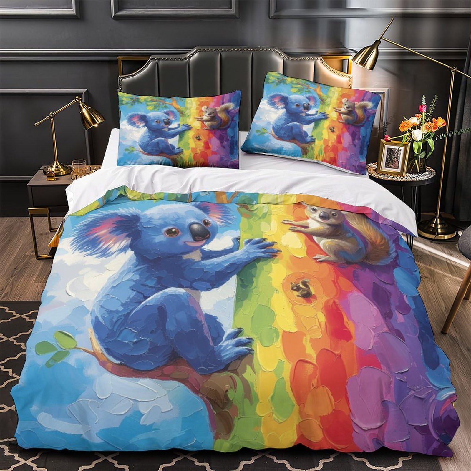Stampato in 3D Cartoon Kaola Copertina Stampata Microfibra Disegnata Biancheria Da Letto Stile Morbido Set 3 Pezzi,Double（200x200cm）, Per Adolescenti E Adulti