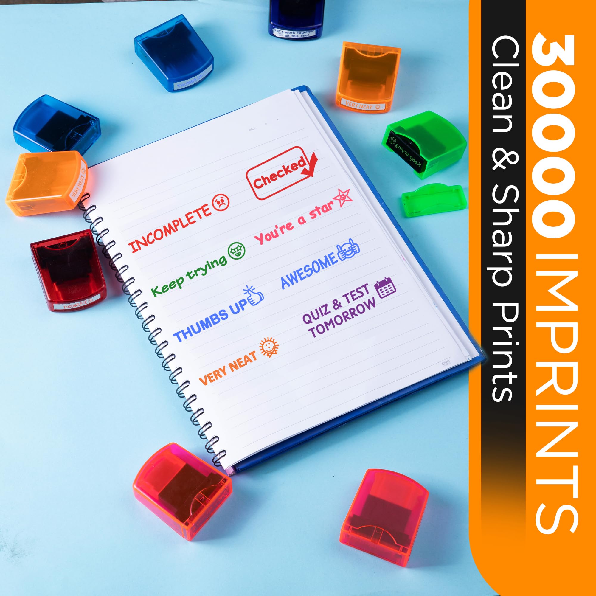 Tickselect Teacher Stamps for Classroom Grading 8PCS - Rectangular Self Inking Colorful Set for Teachers Gifts with Motivational Encouraging Messages -Homeschool & Teacher Supplies - Image 3