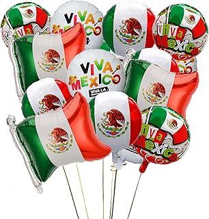 Mexican Independence Day Party Balloons 18Pcs Mexico Flag Foil Balloons for Mexican Dia De La Independencia Fiesta Themed Birthday Party Supplies
