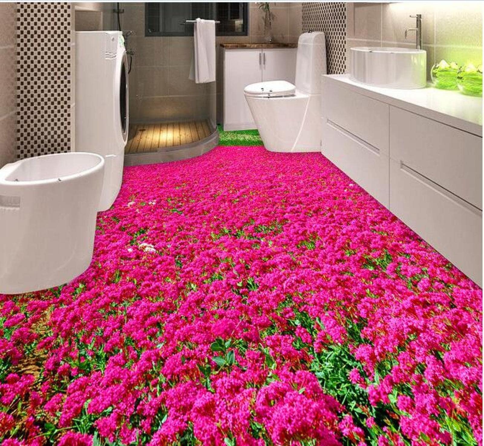 Wall Mural Wallpaper 108 x 75 inch (Width x Height) 3D PVC Flooring Custom Wallpaper Beautiful Flowers and The 3D Bathroom Bedroom Flooring Painting 3D Wall murals Wallpaper