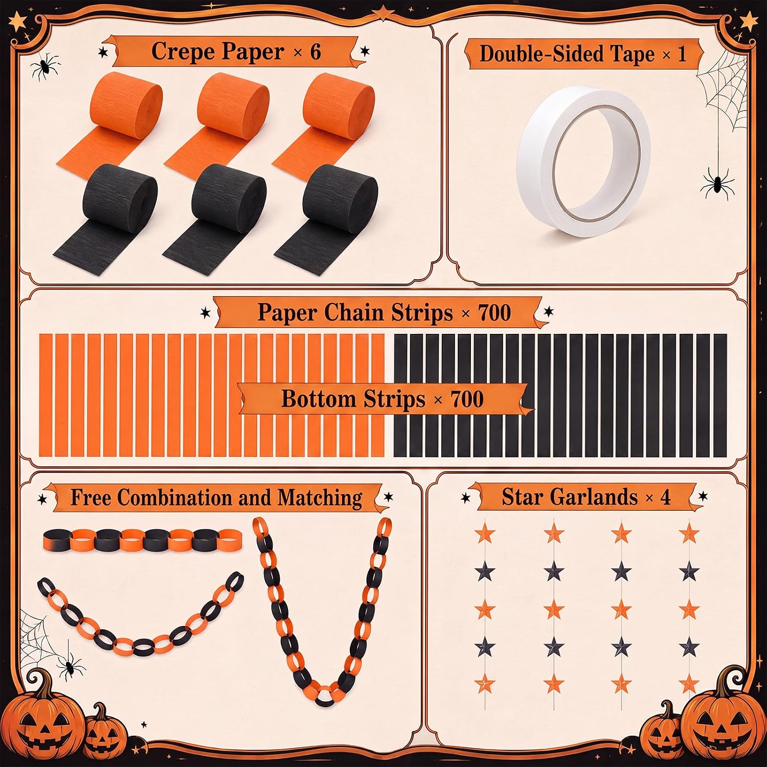 Epakh 700 Orange Black Halloween Paper Chain Garland Strip 52 ft Star