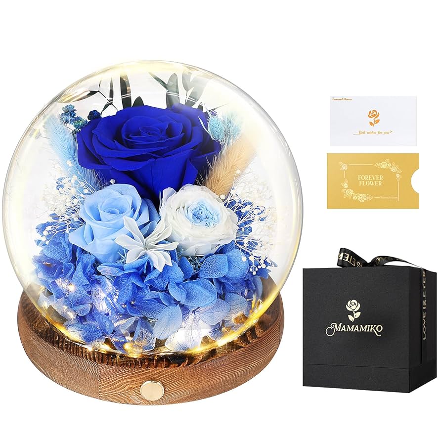 Amazon｜プリザーブドフラワー ガラスドーム 青い 枯れない花