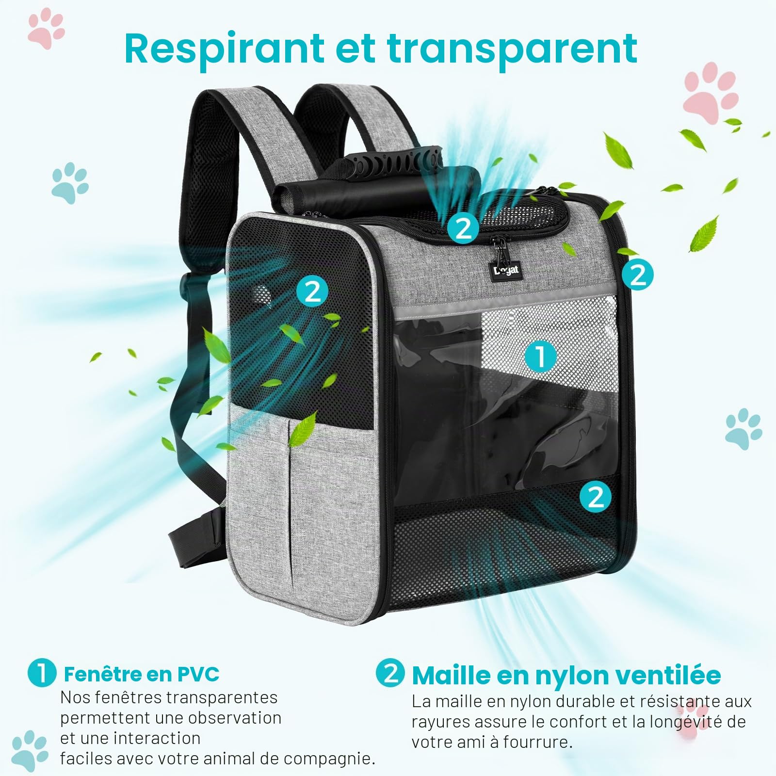Sac à Dos de Transport pour Chat et Chiot, Sac à Dos de Transport, Camping, randonnée, Portable, Respirant pour Chats et Chiens de Taille Moyenne, Petite, Gris