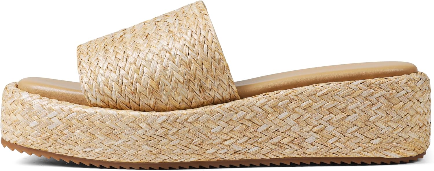 Platform slip on espadrille sandals for women, wedges slides beach.