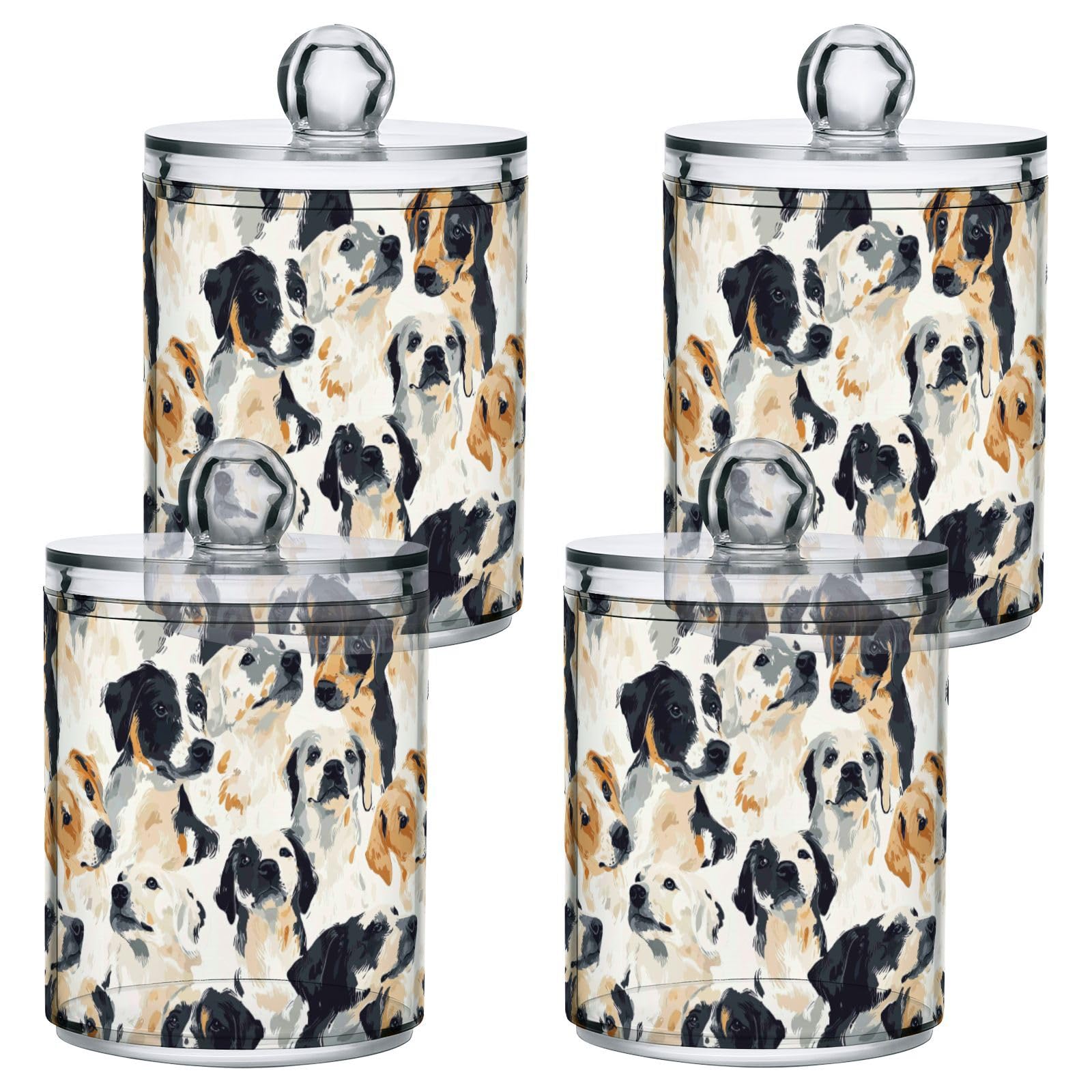 Gredecor 2 Pack Qtip Holder Clear Cute Dogs Puppy (7) Apothecary Jars with Lids Acrylic Bathroom Jars Vanity Countertop Canister Storage Organizer for Cotton Ball,Swabs,Pads,Floss
