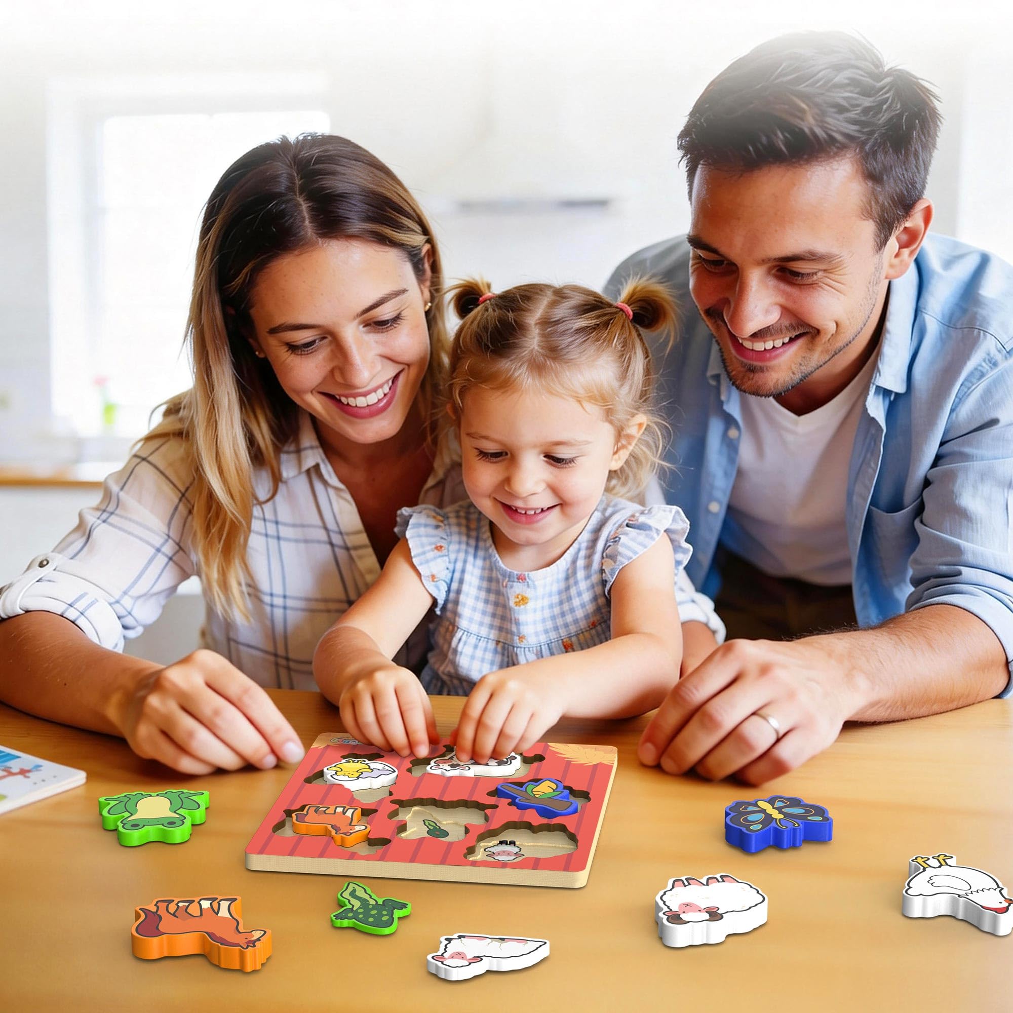 BenBen Puzzle en bois Montessori pour 1-3 ans, jouet à emboîter animaux