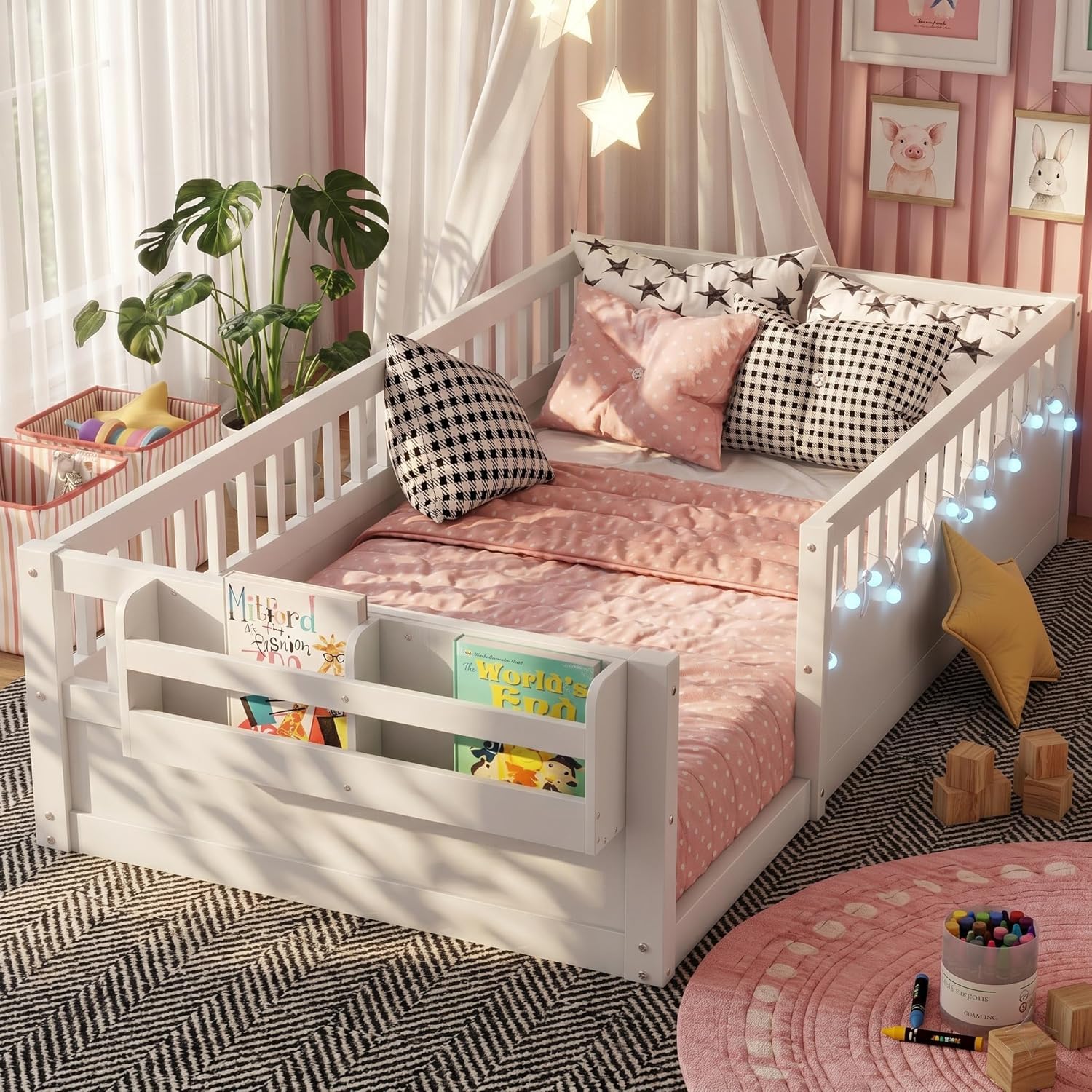 Duxelifin Twin Toddler Floor Bed with High Rails