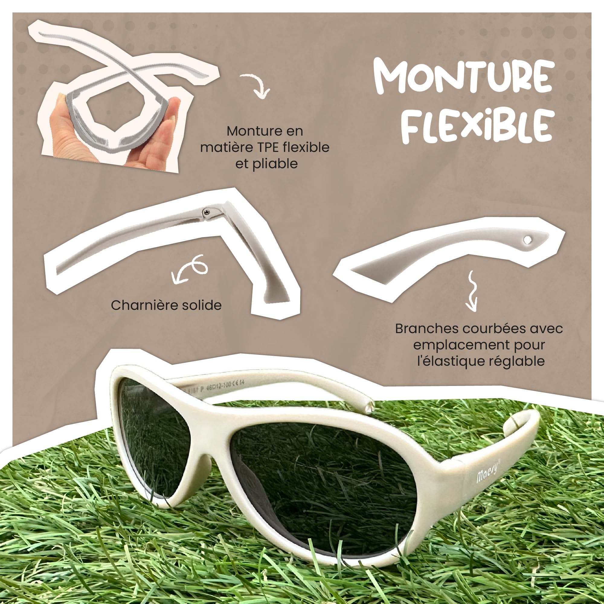 Lunettes de Soleil Bébé - 0-2 Ans - Protection UV400 Polarisée - Cadre Flexible et Pliable - Bande Élastique Réglable - Lunettes de Soleil Sûres et Confortables - Pour Enfant – Joya