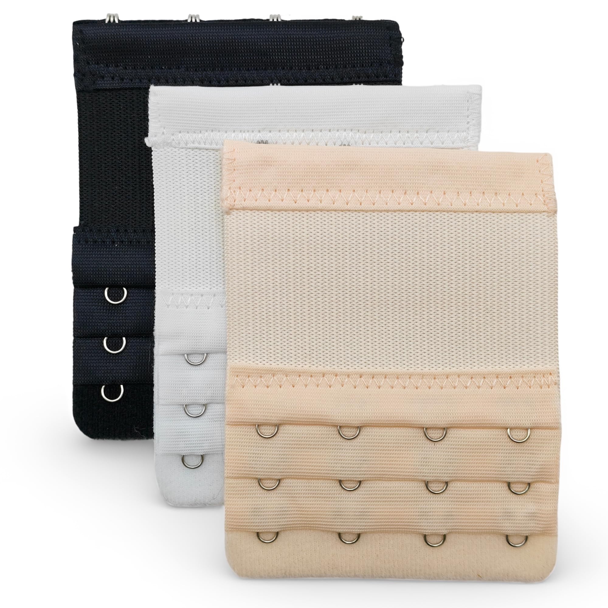 Vayfoni 3PCS Bra Extenders 4 Hook - 3 Rows Elastic Bra Band Extension 19mm Hook Spacing - Nylon Bra Extender for Women - Black White Nude
