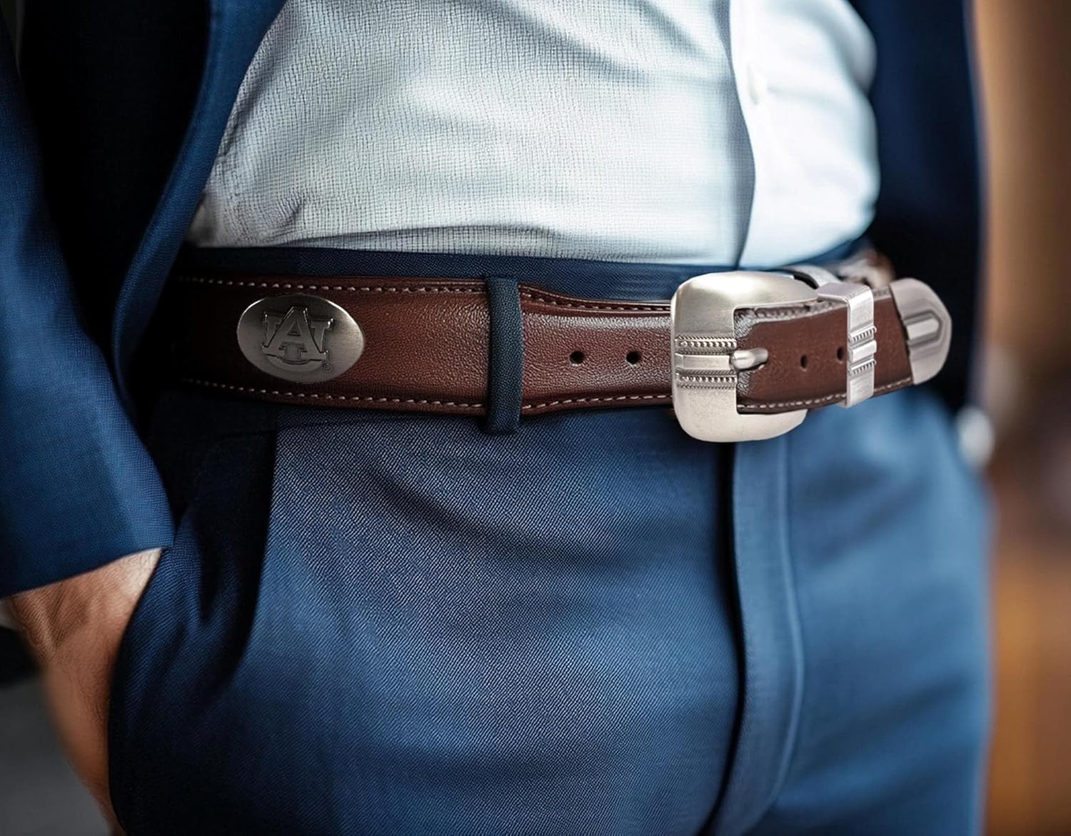 NCAA Auburn Tigers Full Grain Leather Braided Concho Belt