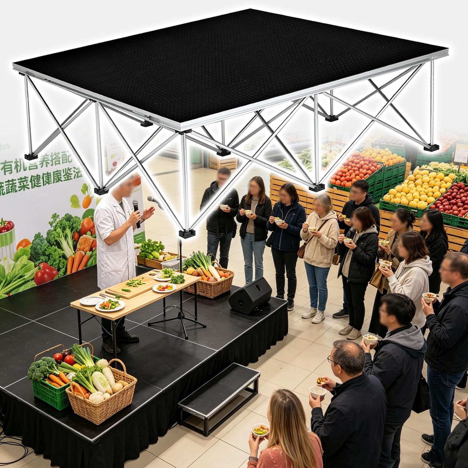 Escenario Modular Comercial para exposiciones y espectáculos | Etapas portátiles con elevador plegable, con protección de borde de aluminio(122x37x20cm/48x14.6x7.9″)