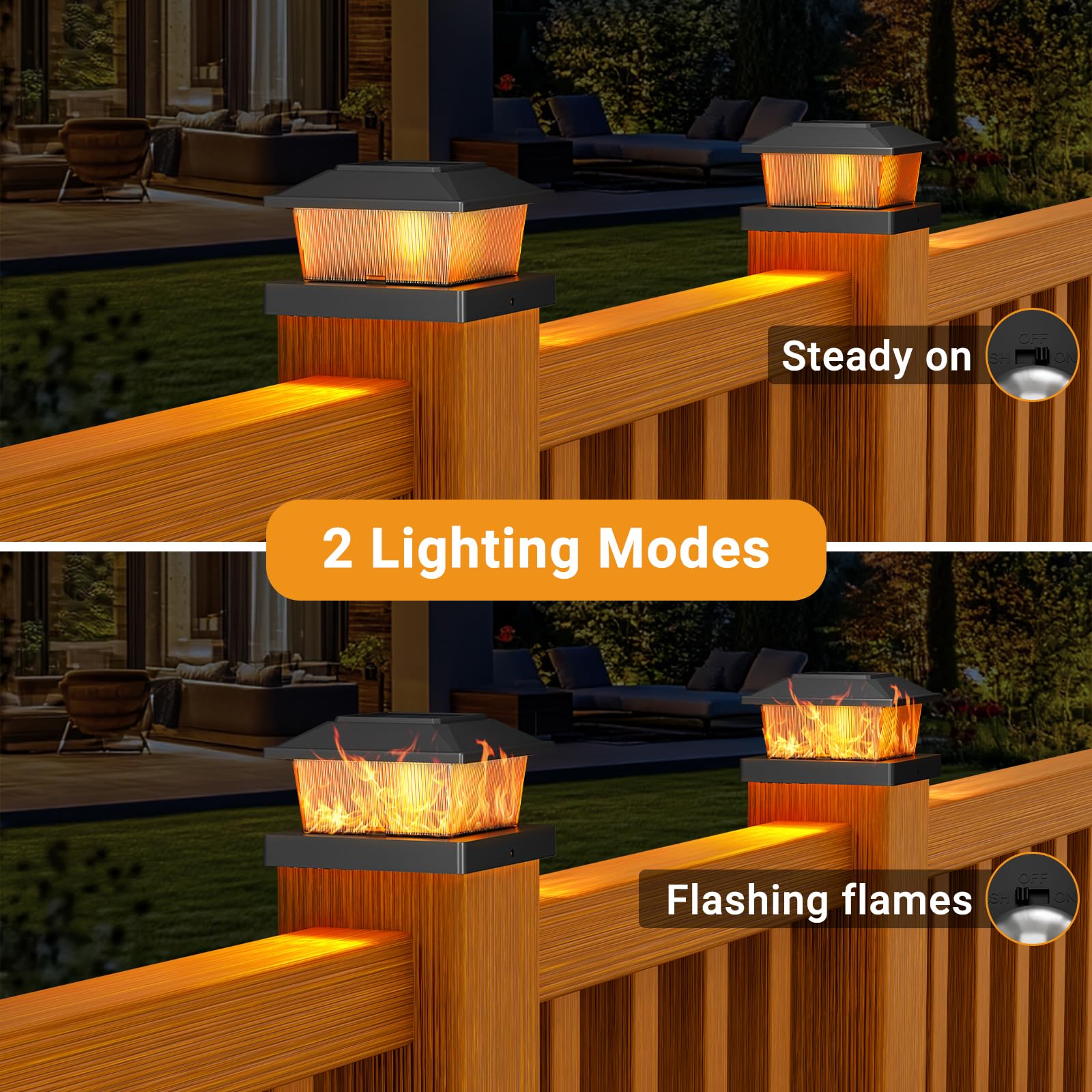 btfarm Solar Post Cap Lights Flickering Flame, Fit 4x4 3.5x3.5 Wooden/Vinyl