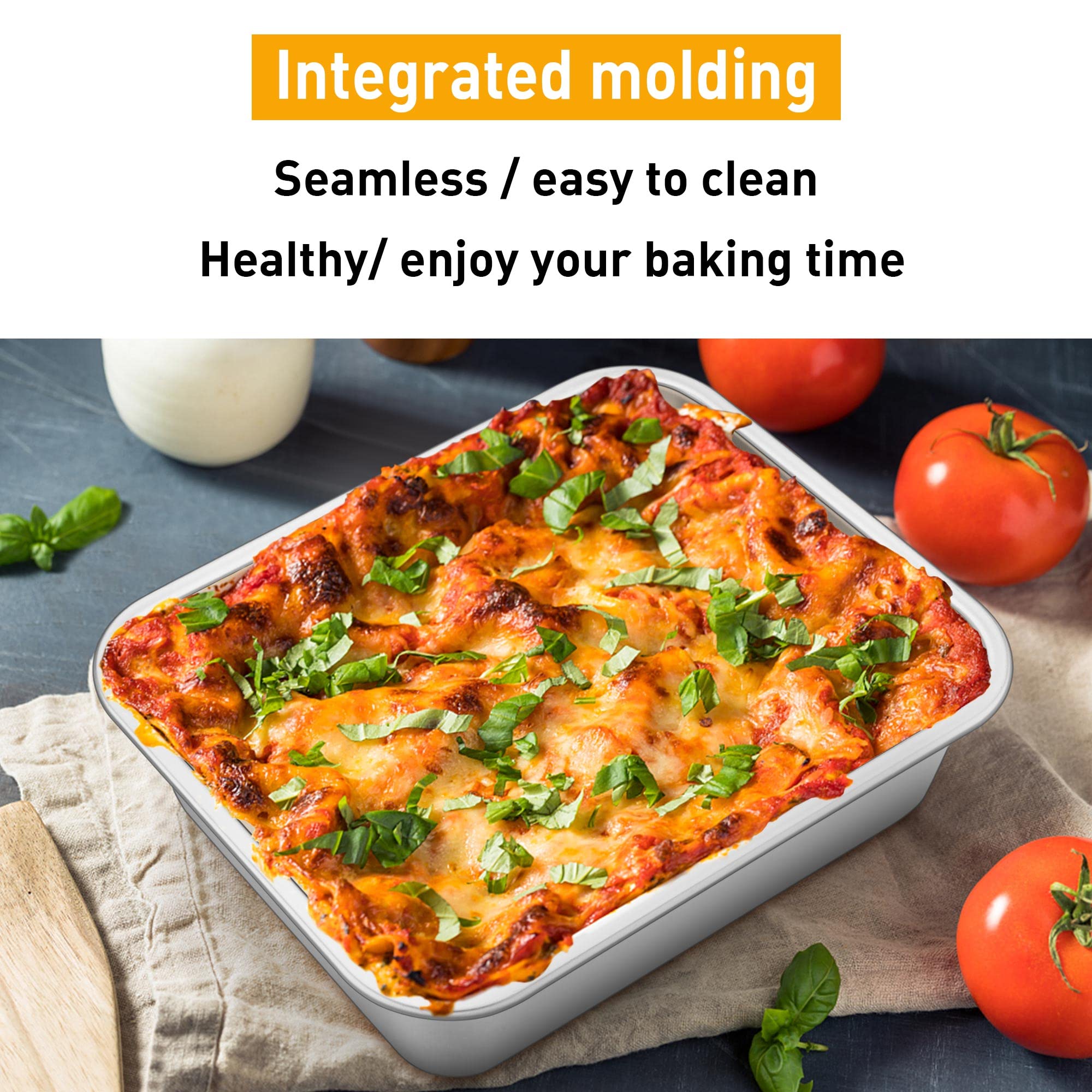 Joyfair Moule à gâteau profond rectangulaire en acier inoxydable, idéal pour lasagnes, brownies, rôtis, tarte, robuste et durable, passe au four et au lave-vaisselle, 27 x 21 x 8 cm