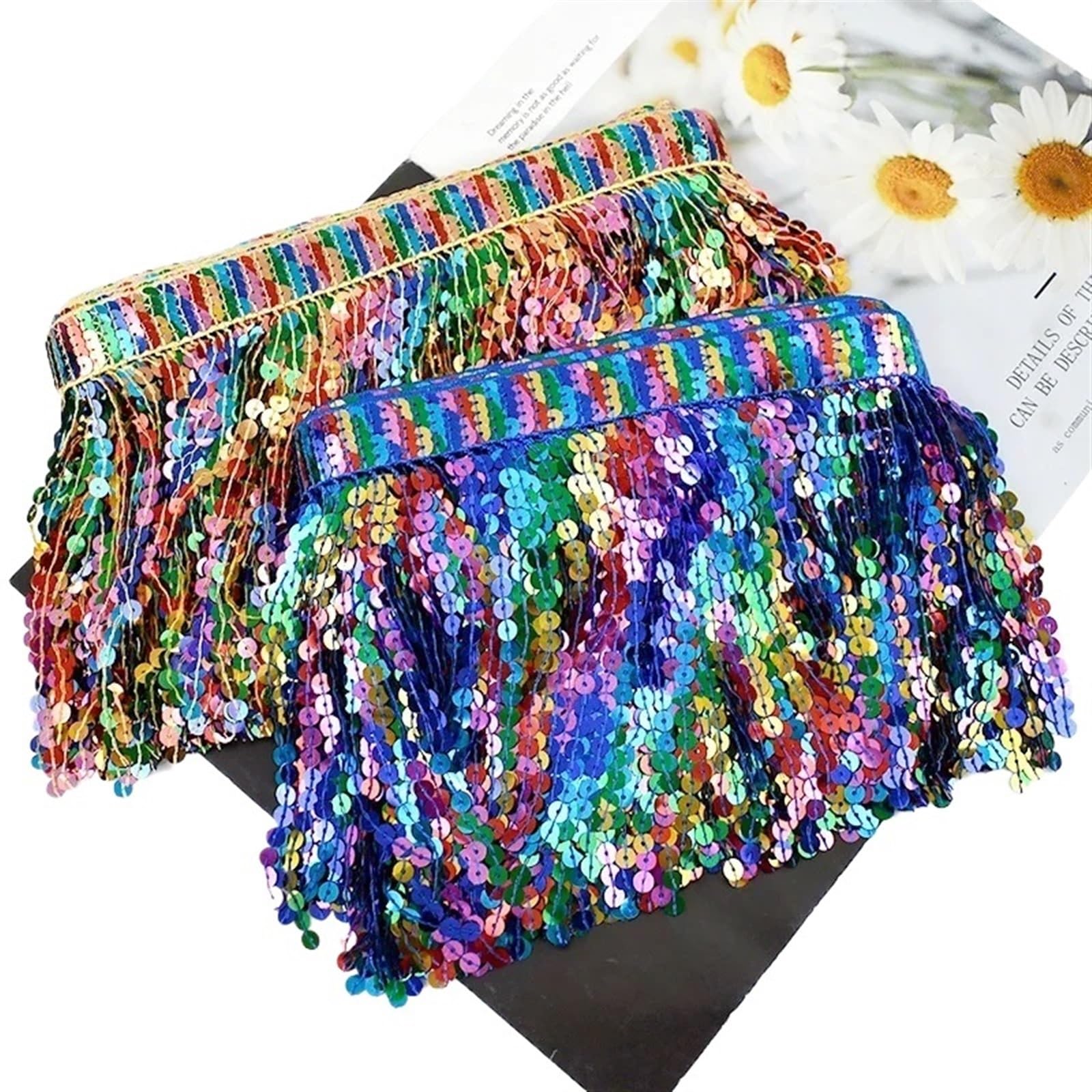 Fransenborte 1/2/3/5 Yards 16 cm bestickte Quaste Fransen Pailletten Spitzenbesatz Band for Latin Dance Kleidung Rock Besatz Zubehör