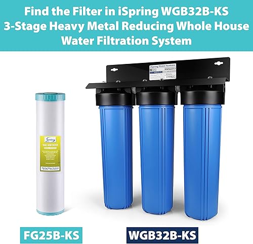 Miniatura 3 de iSpring FG25B-KS Cartucho de repuesto de filtro de agua para toda la casa GAC y KDF de alta capacidad, 4.5 x 20 pulgadas