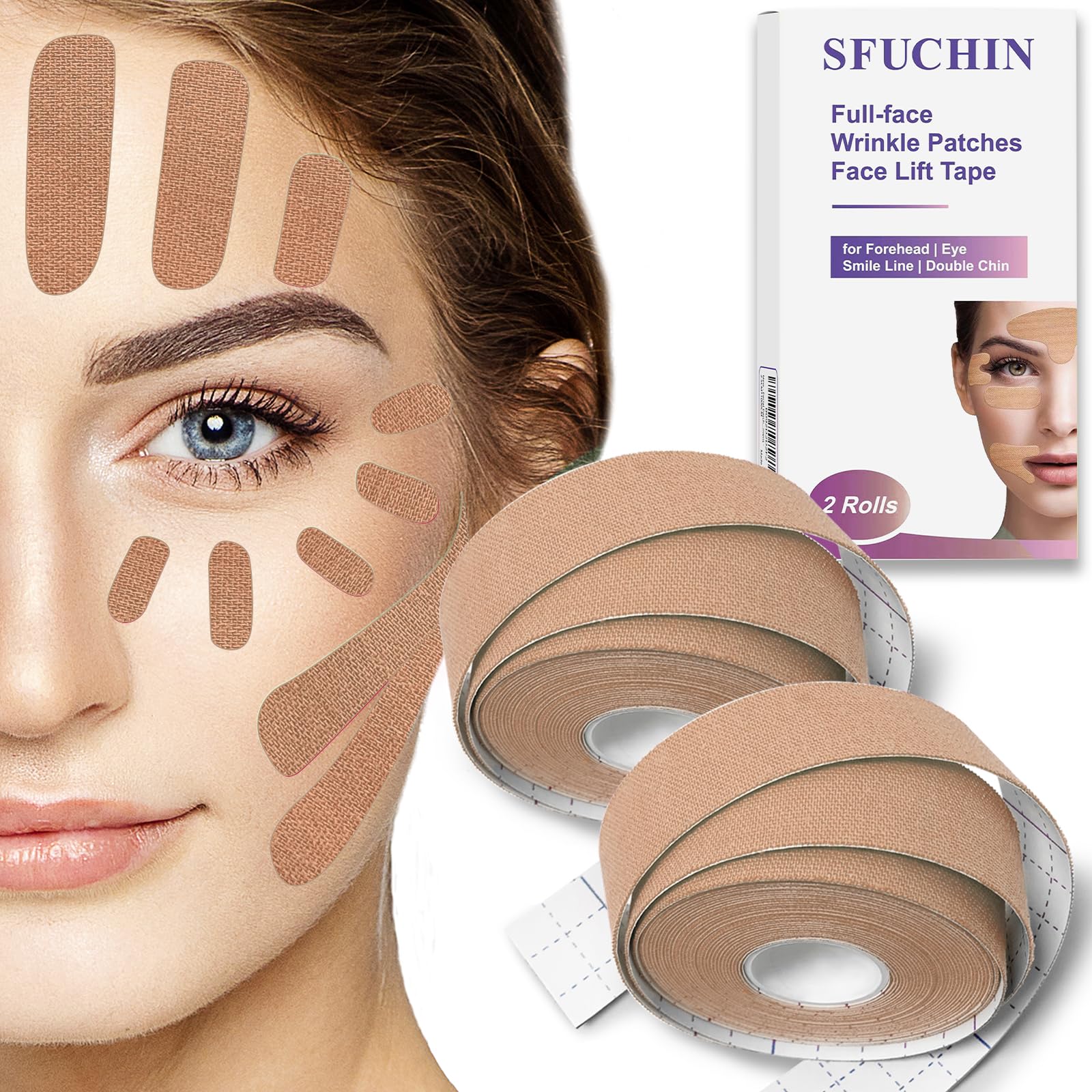 Facial Patches - Wrinkle Patches - Wrinkle Tape - Face Lifting Tape - Non-Invasive Wrinkle Remover - Multifunctional High Elasticity Wrinkle Forehead Eyes Face (Beige-2.5cm)