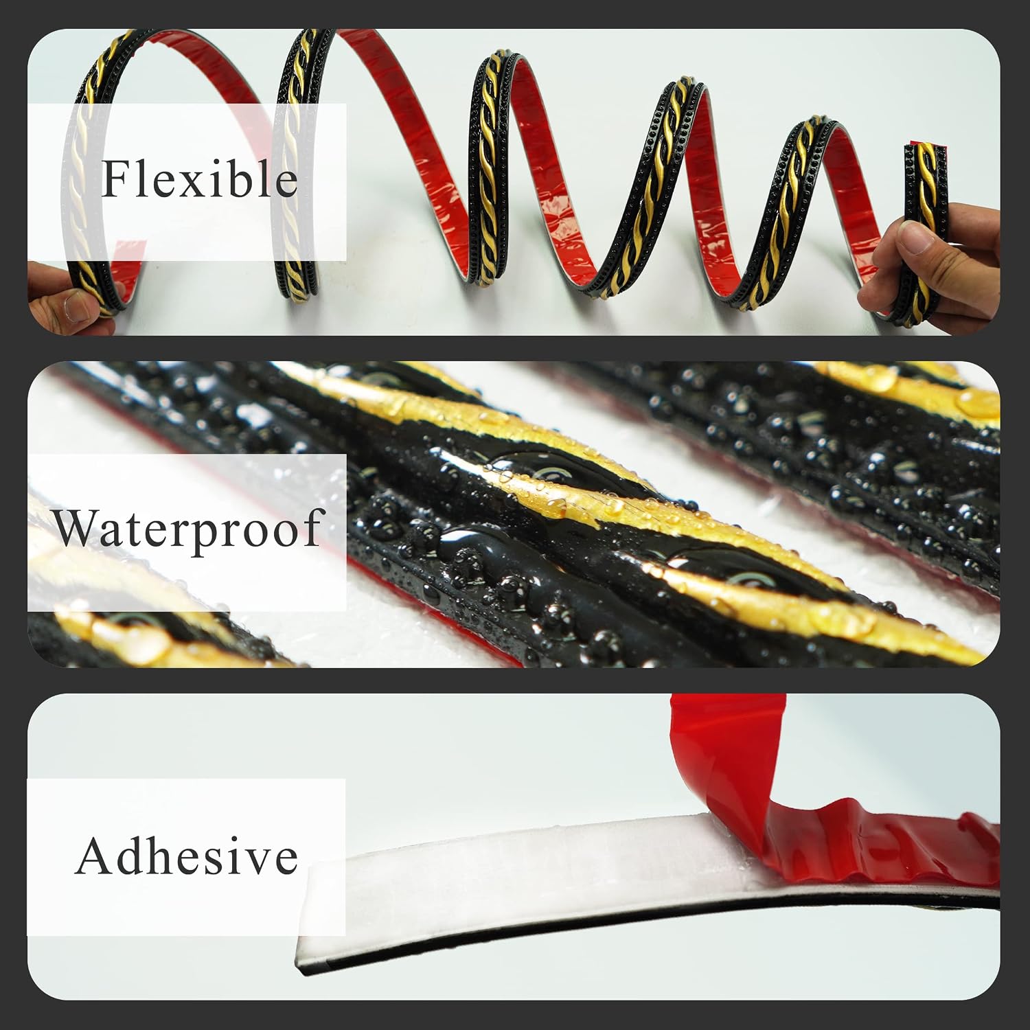 Colamo 16.4FT Gilded Black Peel and Stick Trim Caulk Strip,Flexible Adhesive Moldings & Trims for Wall/Mirror/Ceiling/Window and Door Frame,Stick on Backsplash Tile Trimming,Sticky Edge,Side Body Trim