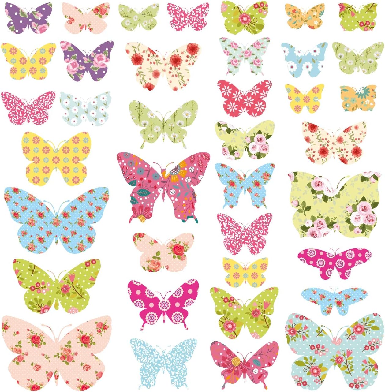DECOWALL DW-1408 Patterned Butterflies Kids Wall Stickers Wall Decals Peel and Stick Removable Wall Stickers for Kids Nursery Bedroom Living Room d?cor