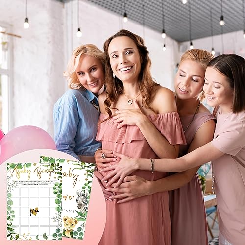 Vista 6 de ONDTOM Woodland Shower Juego de bingo, paquete de 25 tarjetas de actividades para fiesta de revelación de género de safari en la selva, suministros