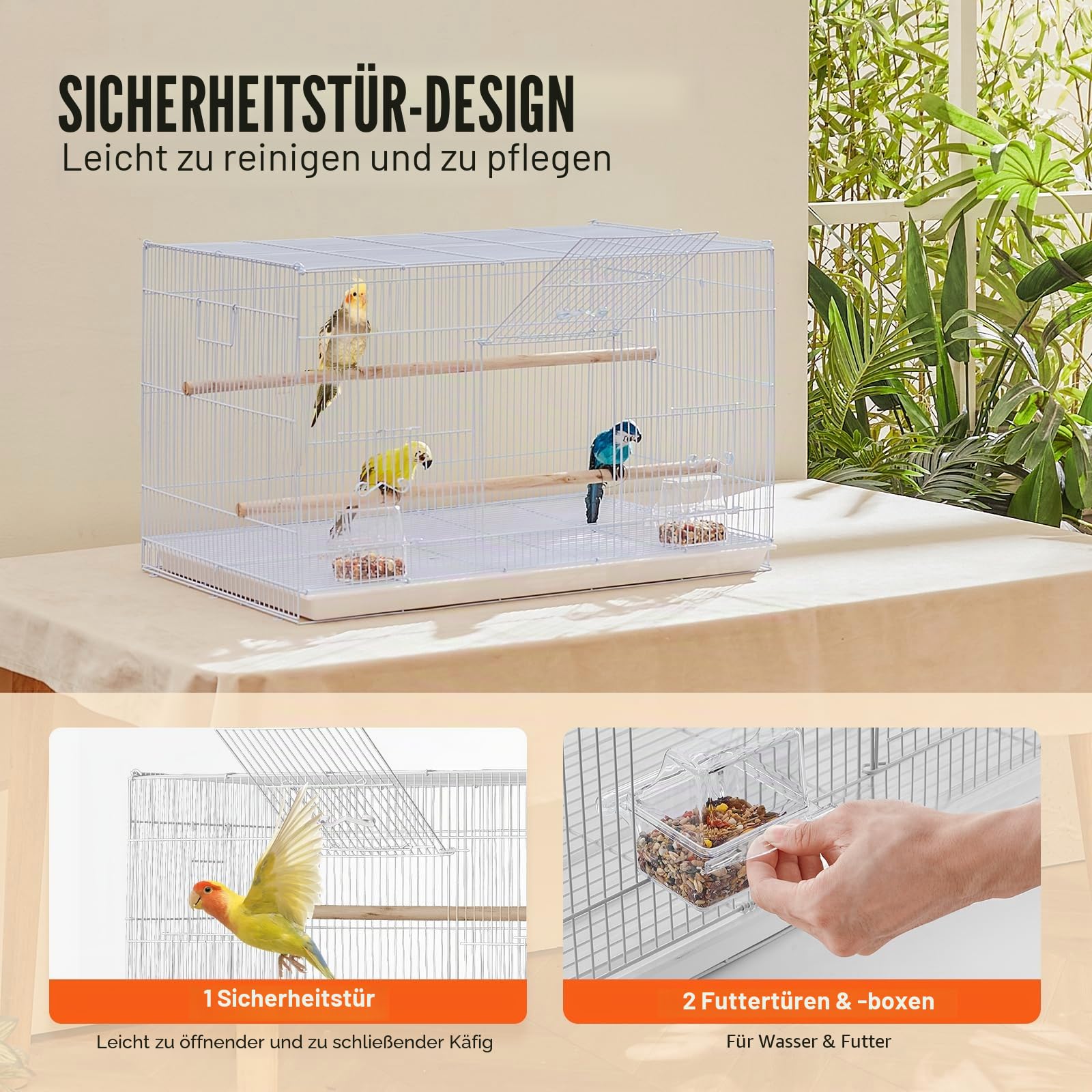 VEVOR Vogelkäfig, 760x460x455mm Metallkäfig für kleine Papageien, Kanarienvögel, Nymphensittiche, Unzertrennliche, Finken, Wellensittiche, Conures, Vogelhaus für unterwegs mit Griff & Sitzstangen
