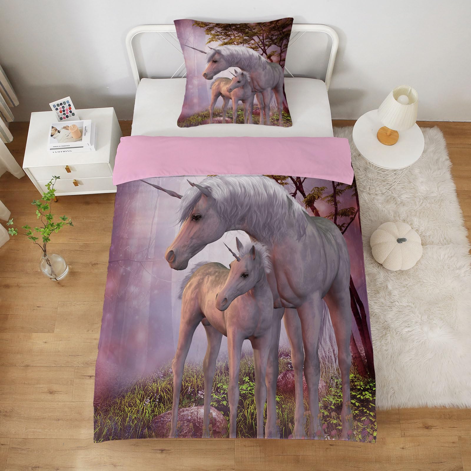 Yasida Copripiumino 140x200 Cm Con Federa 65x65 Cm, Microfibra Rosa, Stampa 3D Arcobaleno, Per Bambine E Ragazze - 5