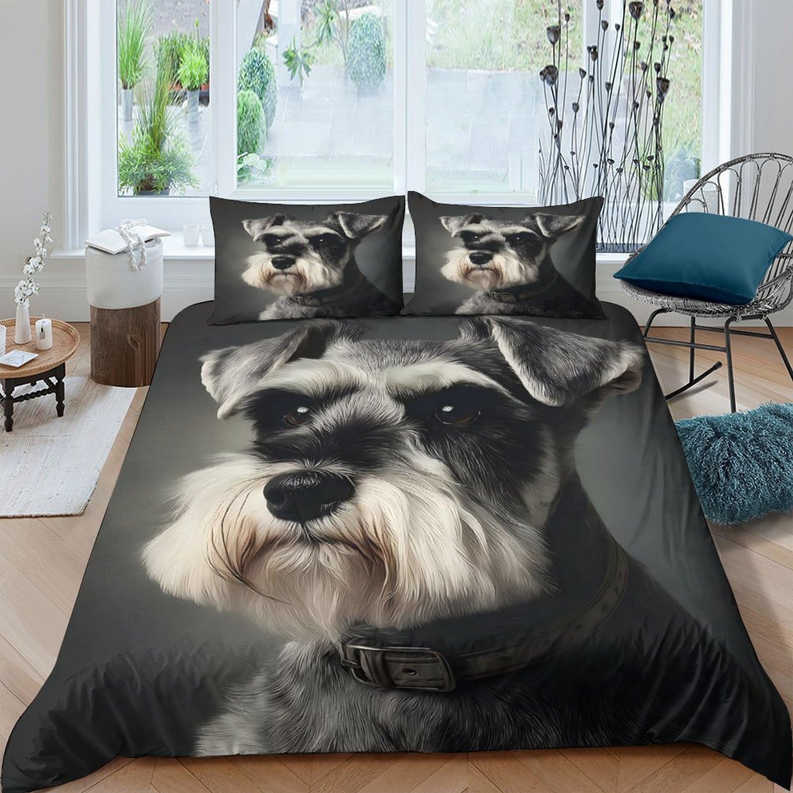 Ctjqhvkz Style-8 3D Printed Schnauzer Dog Fitted Sheet Microfiber Soft Breathable Pet Portrait Bed Cover For Bedroom Dorm Decor Single（135X200cm）