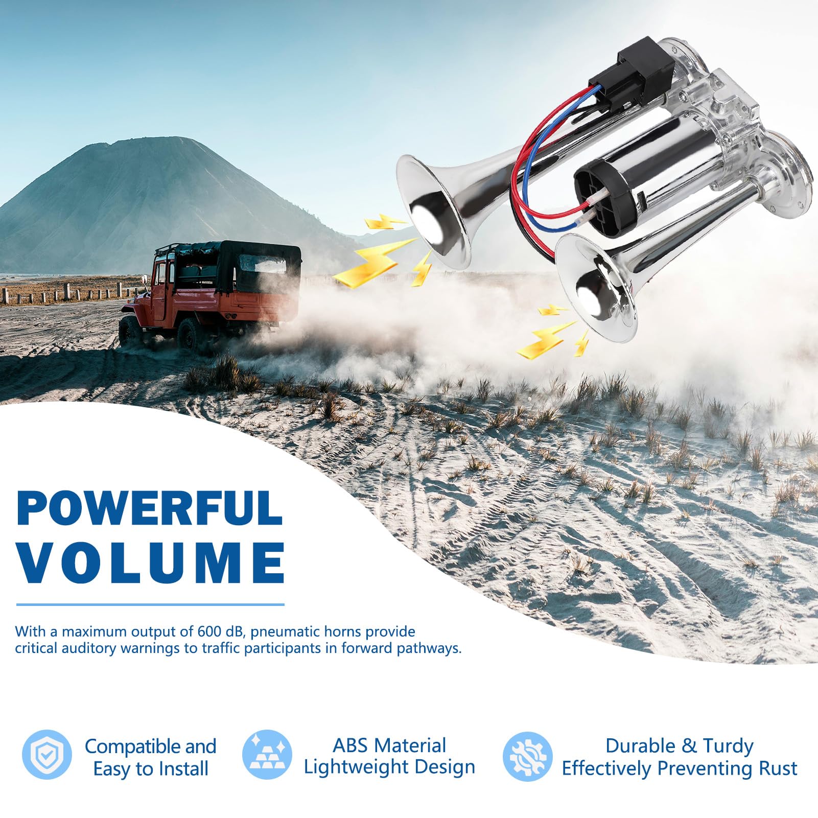 Motiilanco 12V 600DB Air Horn Super Loud Train Horn for Truck, Dual Trumpets Kit with Air Compressor, Car Accessories Universal for Car, SUV, Motorcycle, Truck, Lorries, Boat, Gift for Men, Him