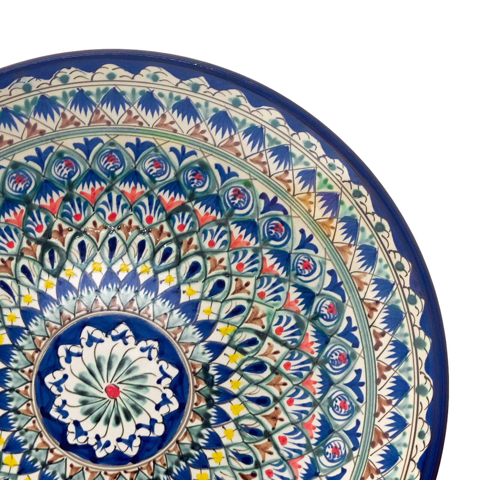 Piatto Lagan Uzbeko 42 Cm In Ceramica Rishtan | Dipinto A Mano Per Decorazione Orientale