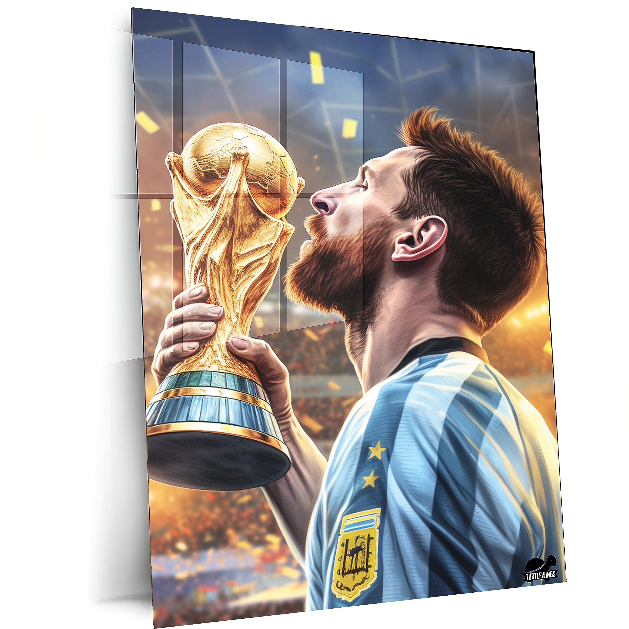 TURTLEWINGS Metal Print Eternal Glory | Lionel Messi Kissing the Trophy | Poster Frames HD Metal Print (12 * 15 inch)