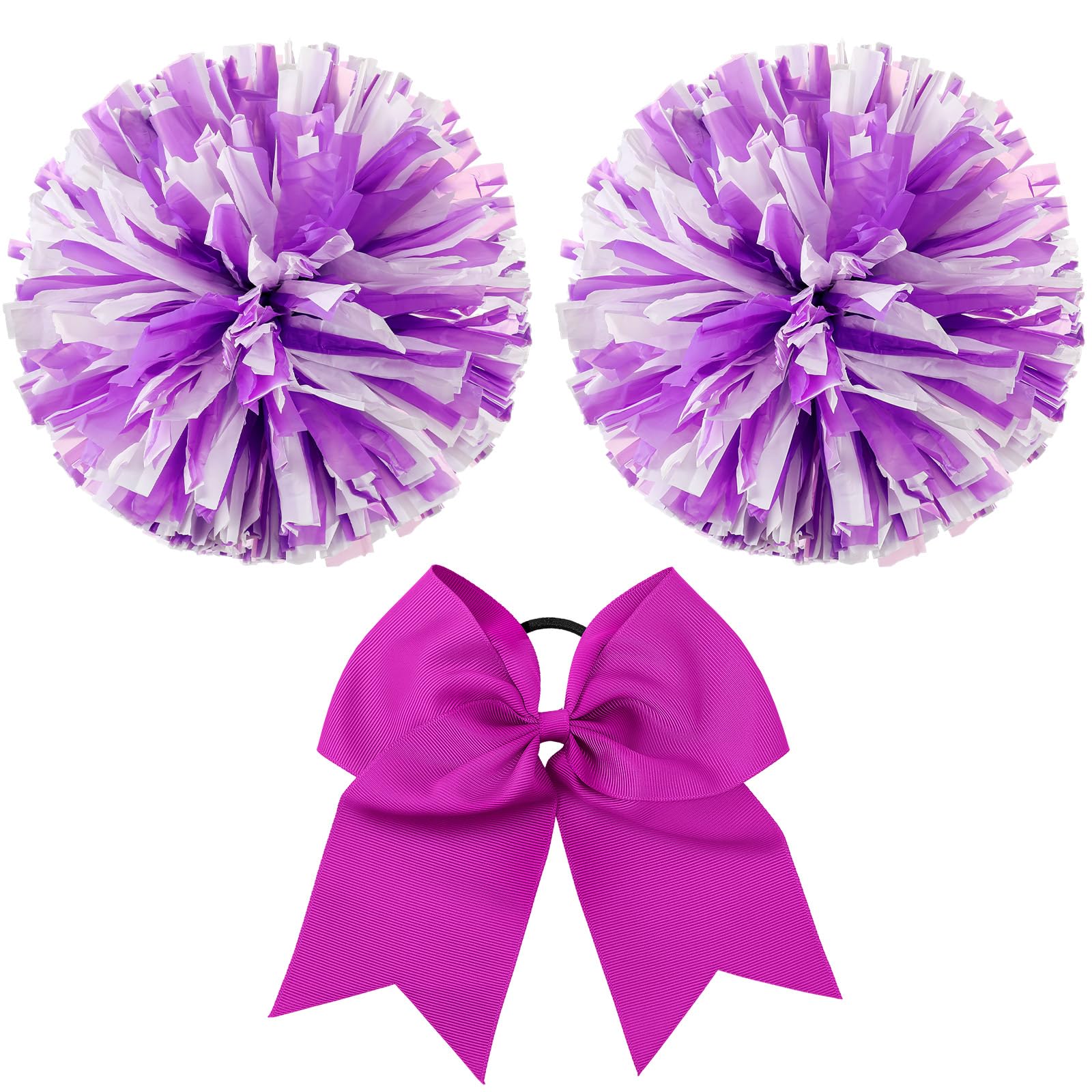 Hanaive 12 Inch Cheerleading Pom Poms and Large Cheerleader Hair Bow Large Metallic Cheer Cheerleader Pom Poms for Sports Team Spirit Cheering