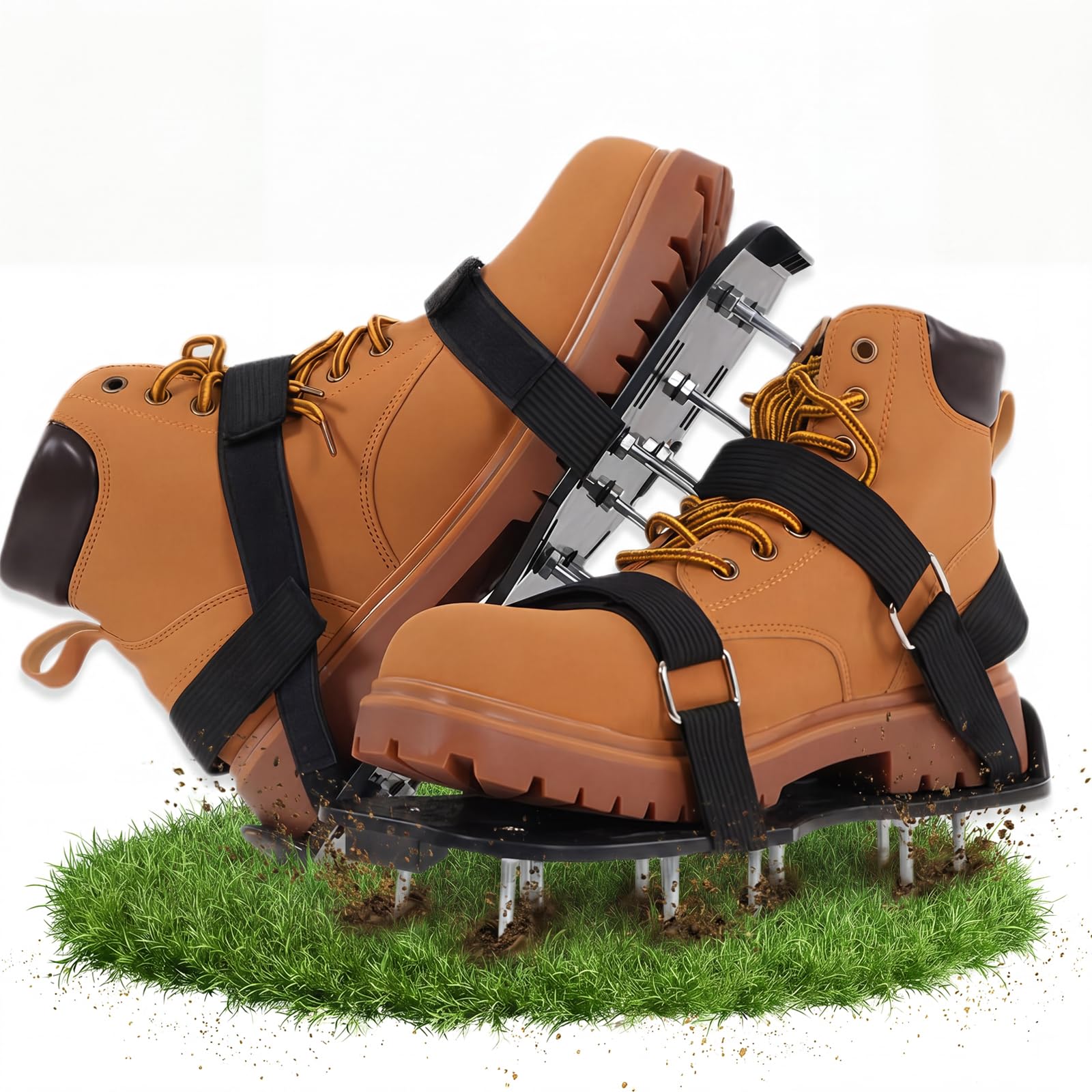Cycayit Lawn aeration shoes with adjustable straps and spikes, fitted with heavy-duty spikes for effective lawn aeration, suitable for courtyards, lawns and gardens; one size fits all