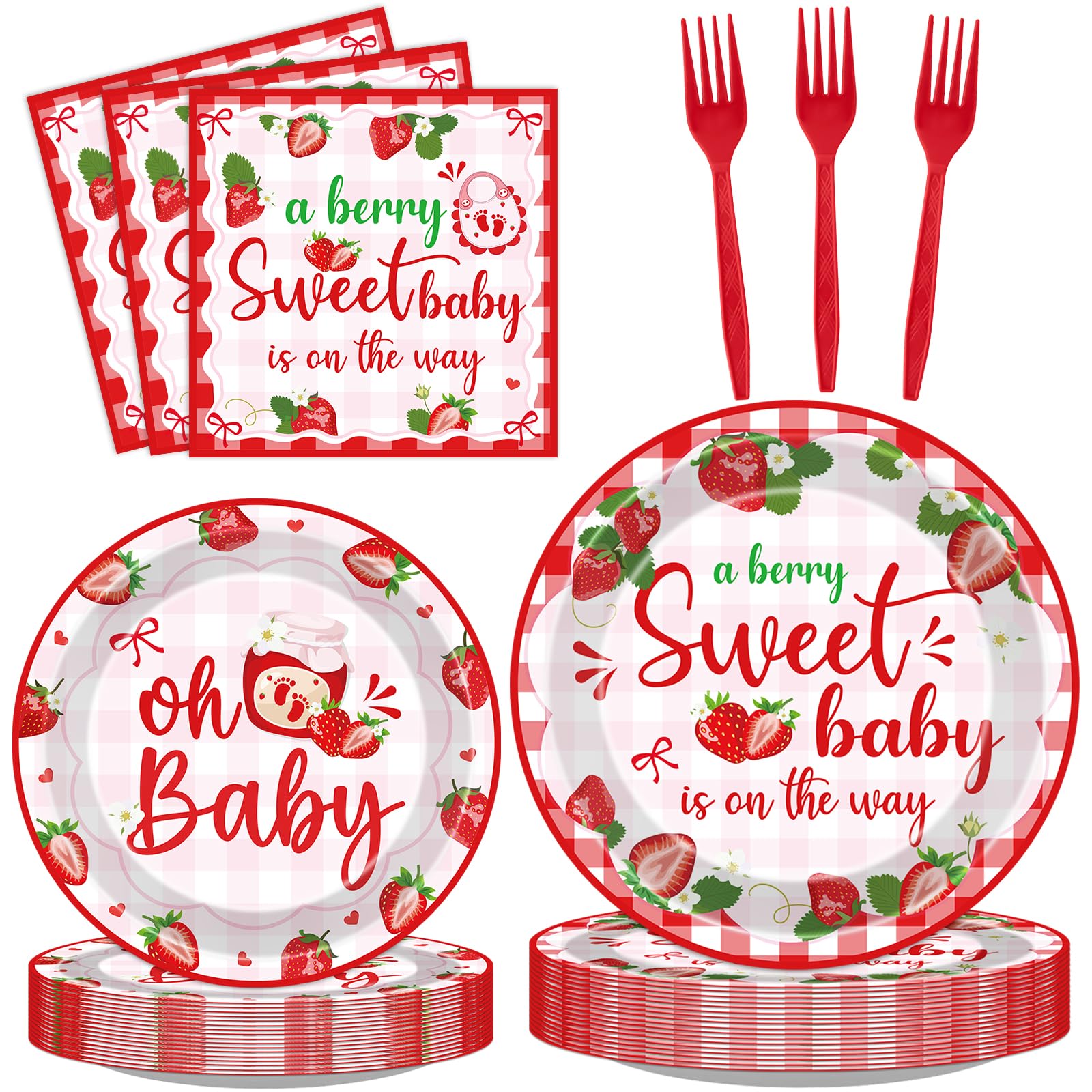 VorkiVecKi Strawberry Baby Shower Decorations - 96 Pcs Pink A Berry Sweet Baby Is on The Way Plates Napkins Supplies for Girls Gender Reveal Party