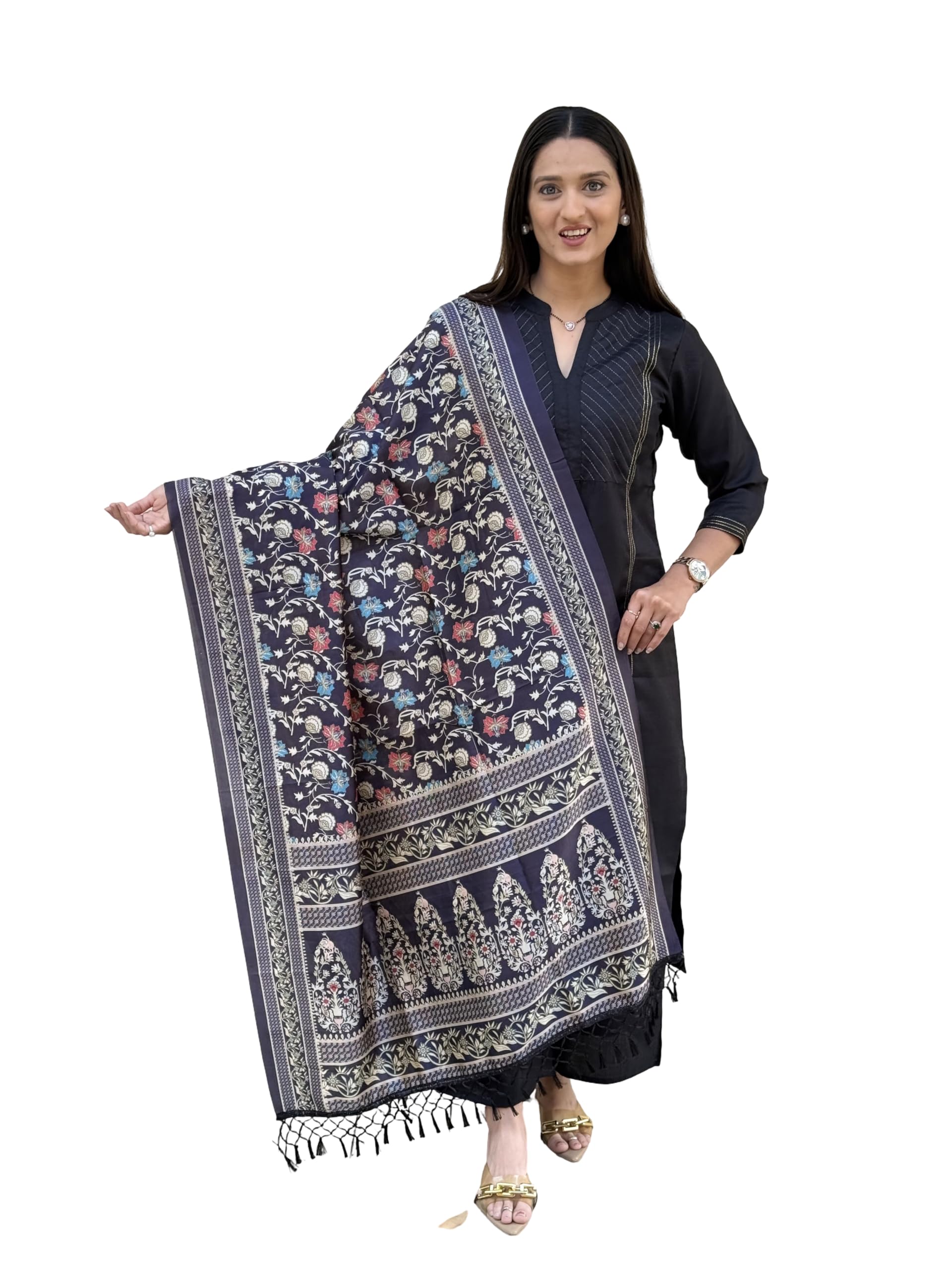 Elegant Kalamkari Style Printed Dupatta with Elephant Motifs | Soft Fabric Ethnic Stole for Women-image-42