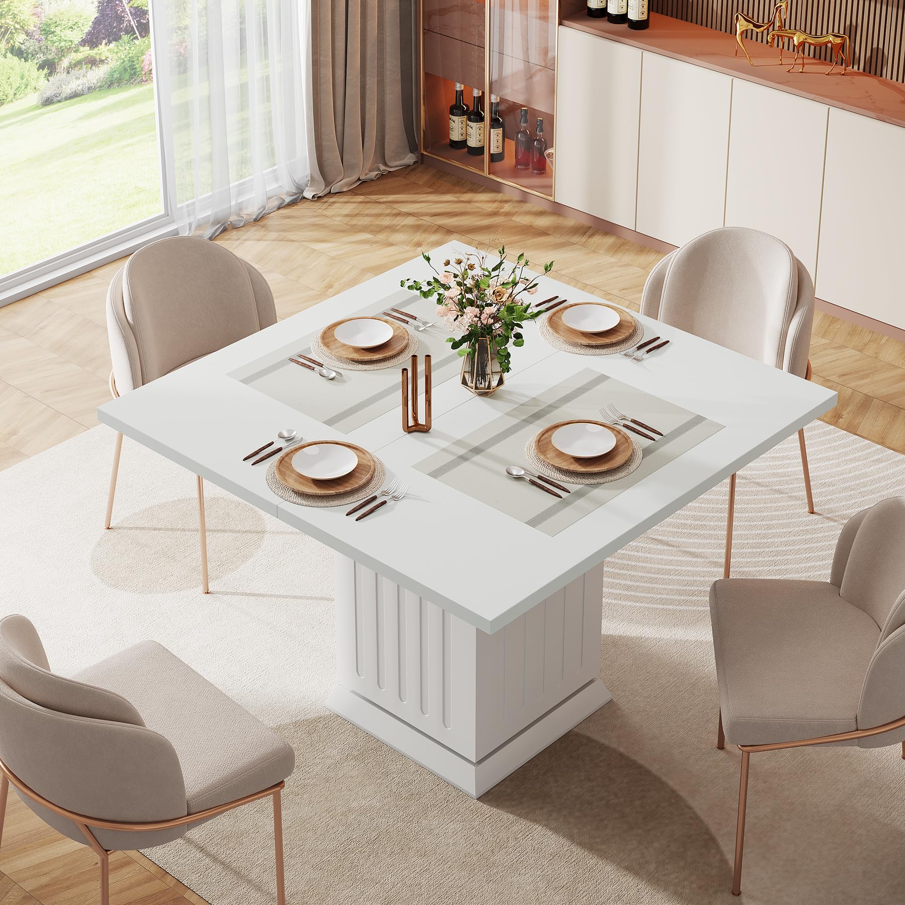 Tribesigns Table de salle à manger carrée de 90 cm avec 2 sets de table, petite table de cuisine avec socle robuste, pour salle à manger, salon, cuisine (blanc)