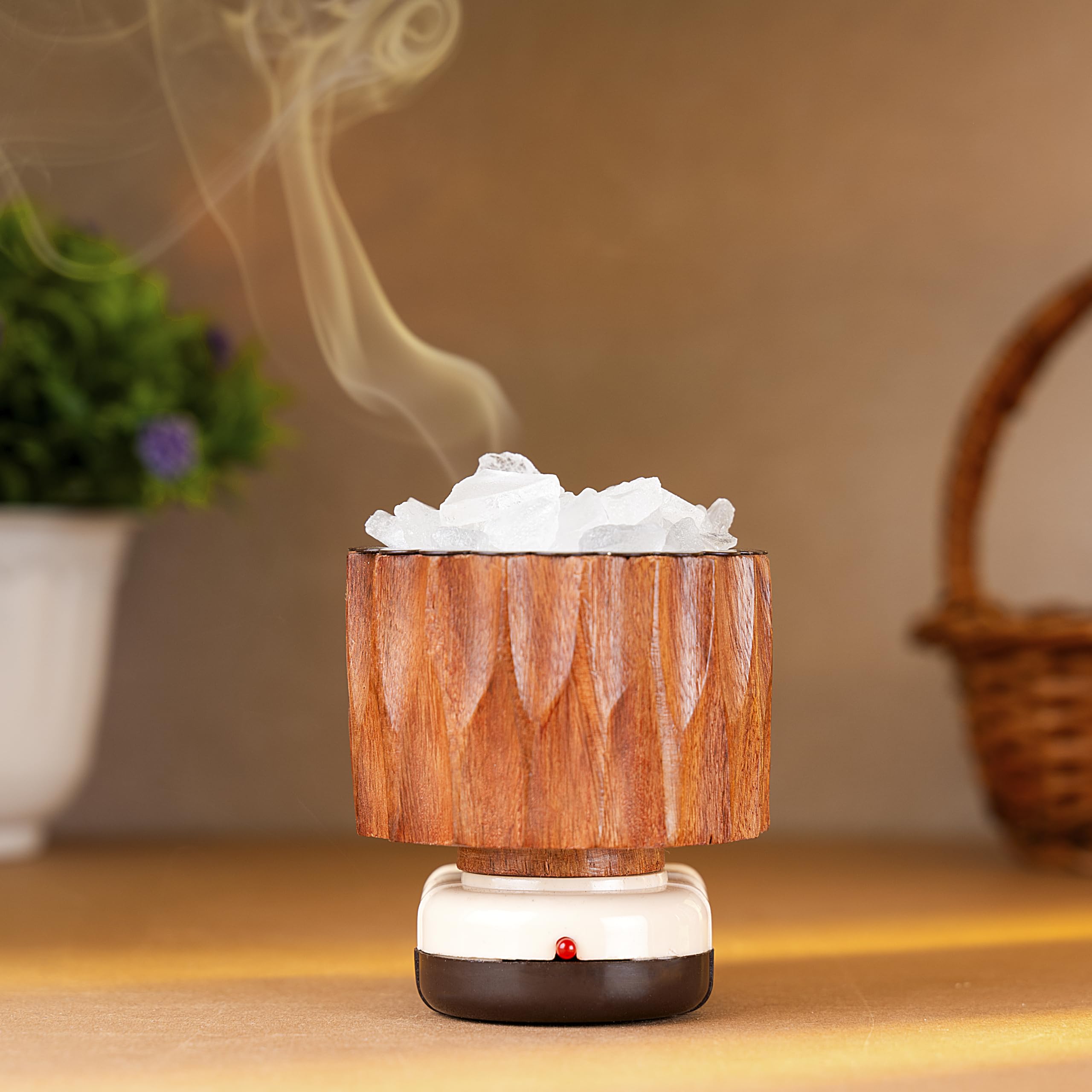 Prathna® Wooden Electric Aroma Diffuser with Natural Himalayan Rock Salt – Plug-in Air Purifier & Freshener for Home, Office & Spa Set of 1 1