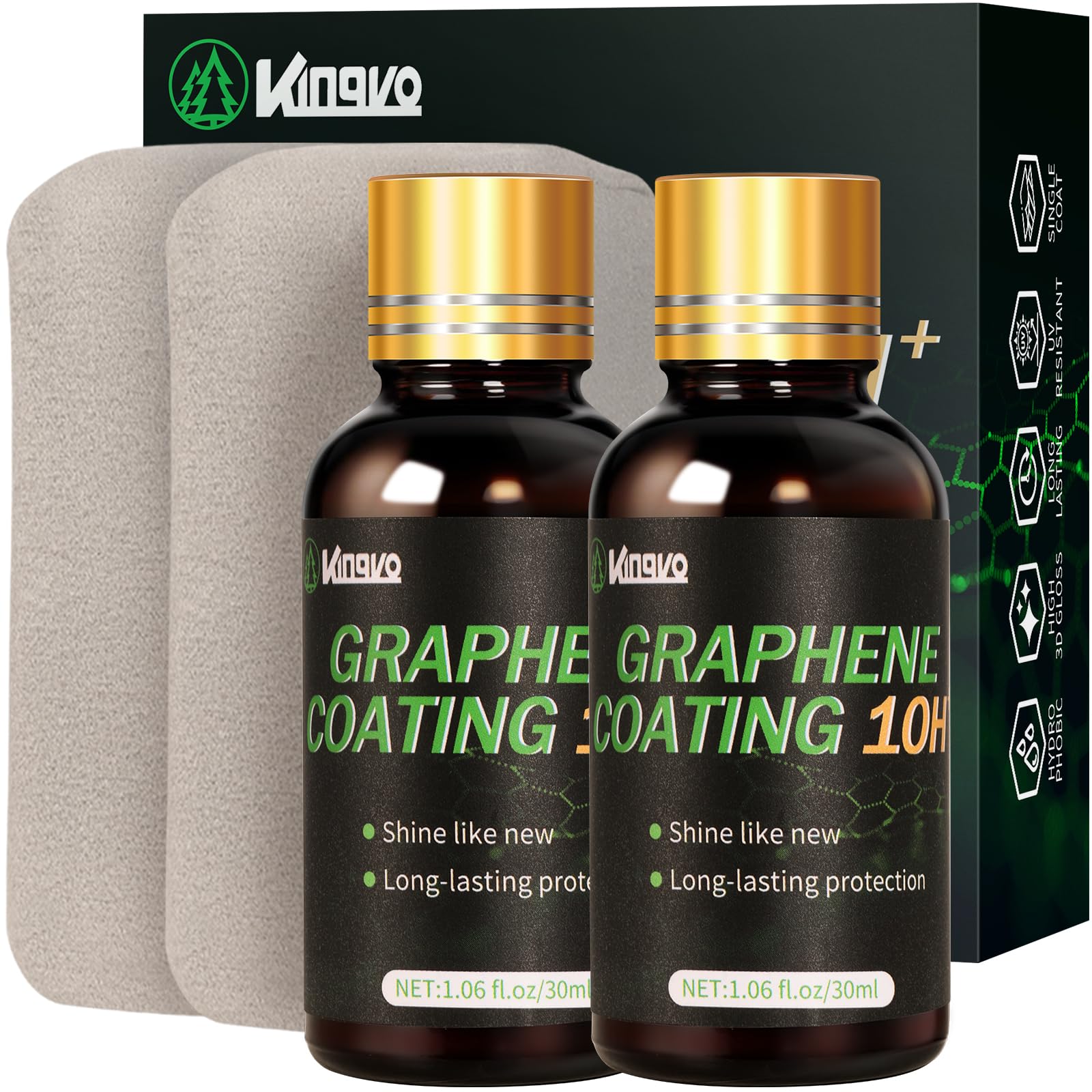 10H Ceramic Coating for Cars, Advanced Graphene Ceramic Coating for Auto Car Detailing, Auto Paint Correction Gloss Hydrophobicty Scratch Resistant,30ML(2-Pack)