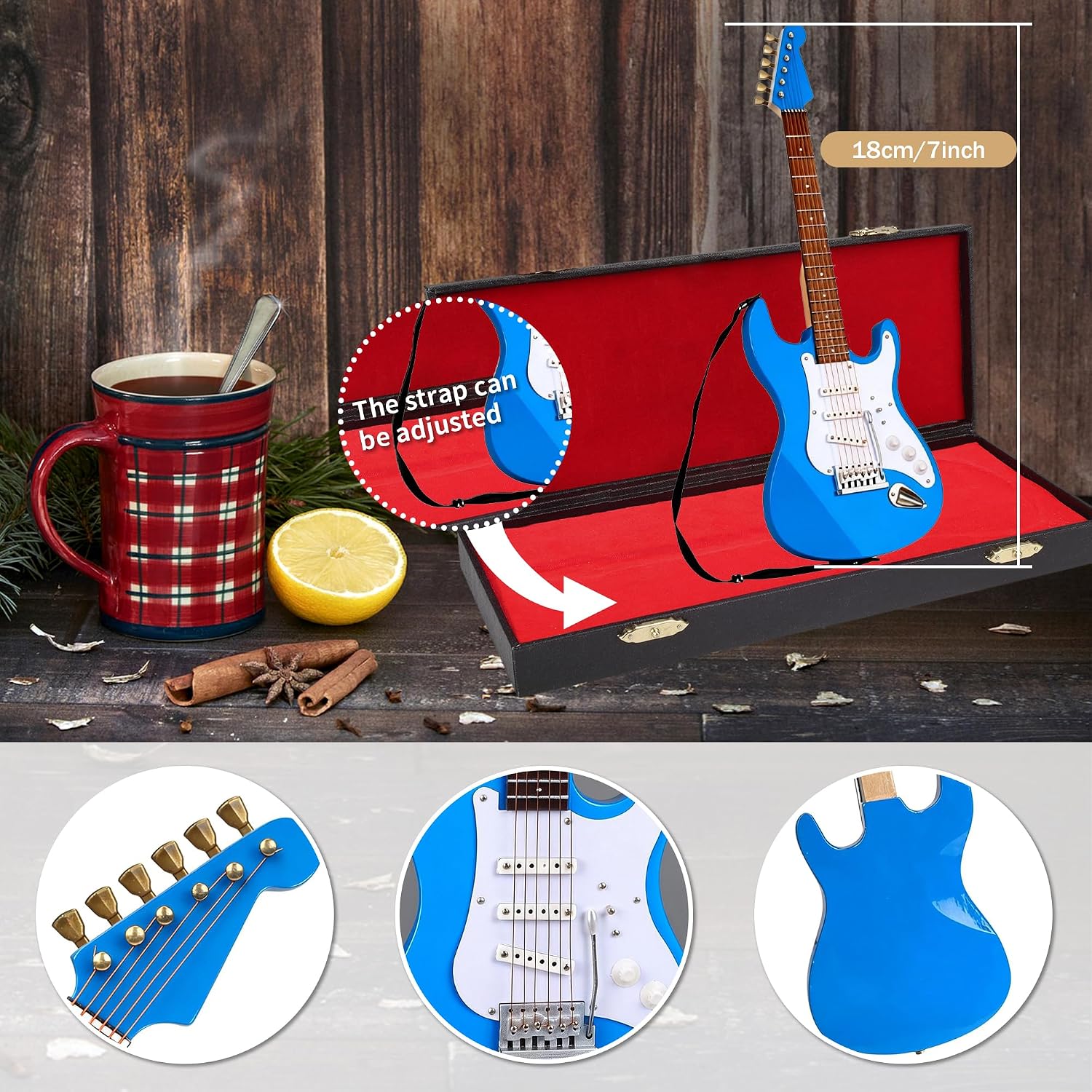 Steampunk Industrial Vintage Electric Bass Guitar Table Lamp with Miniature Guitar, Cool Guitar Art Decor, Unique Gifts for Men Music Lovers & Players, Includes LED Edison Bulb (Blue Guitarist) image 5